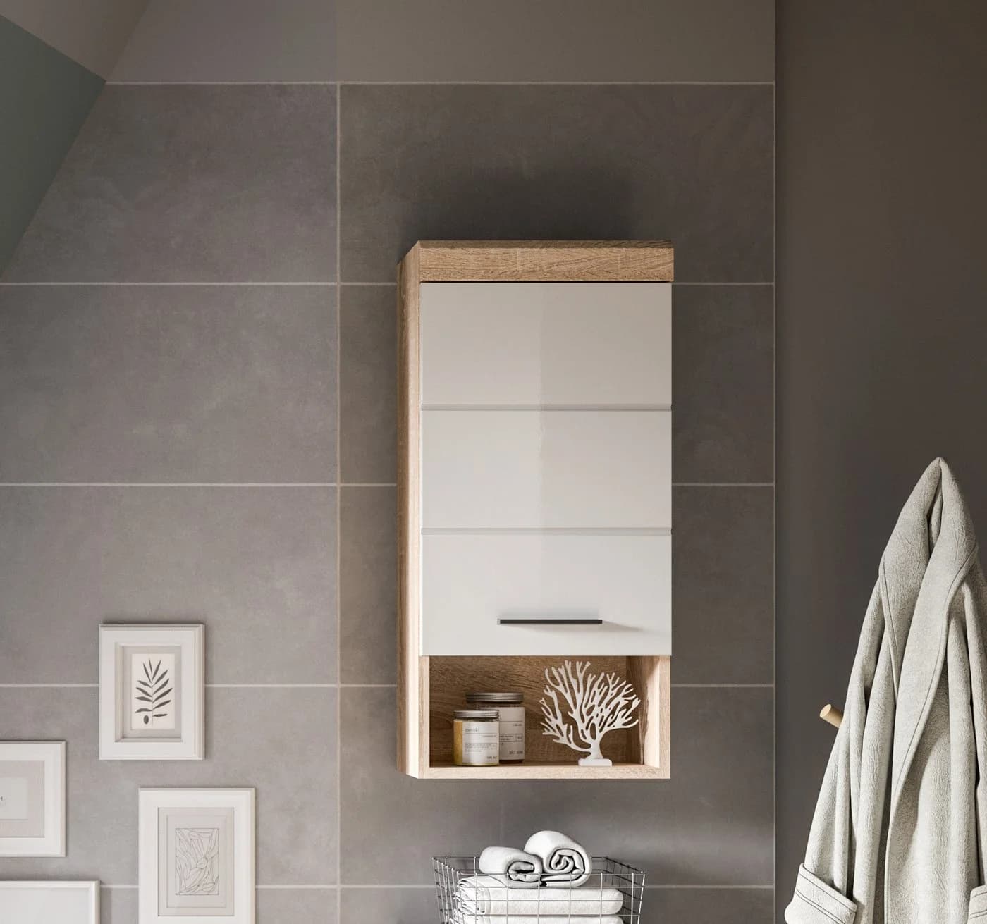 WELLTIME Hängeschrank Siena Weiß Hochglanz 37cm