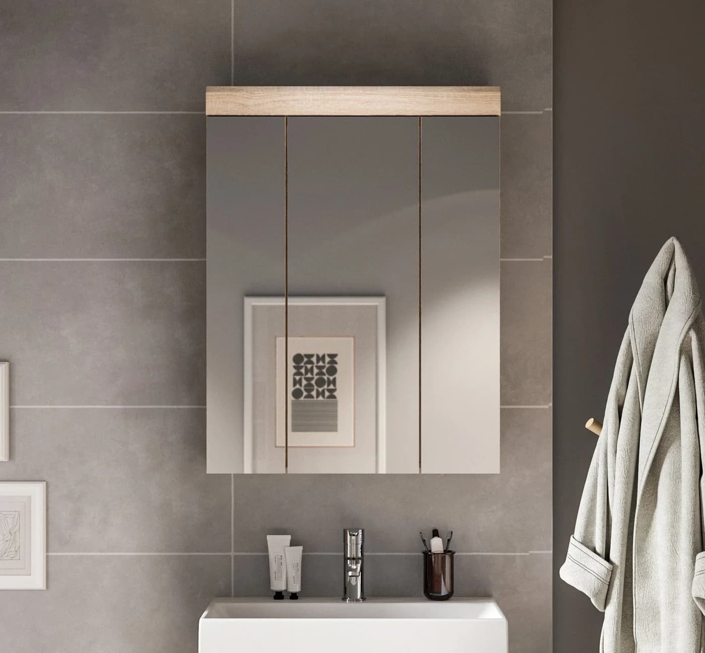 WELLTIME Badezimmerspiegelschrank Siena 3 Spiegeltüren FSC Holzwerkstoff