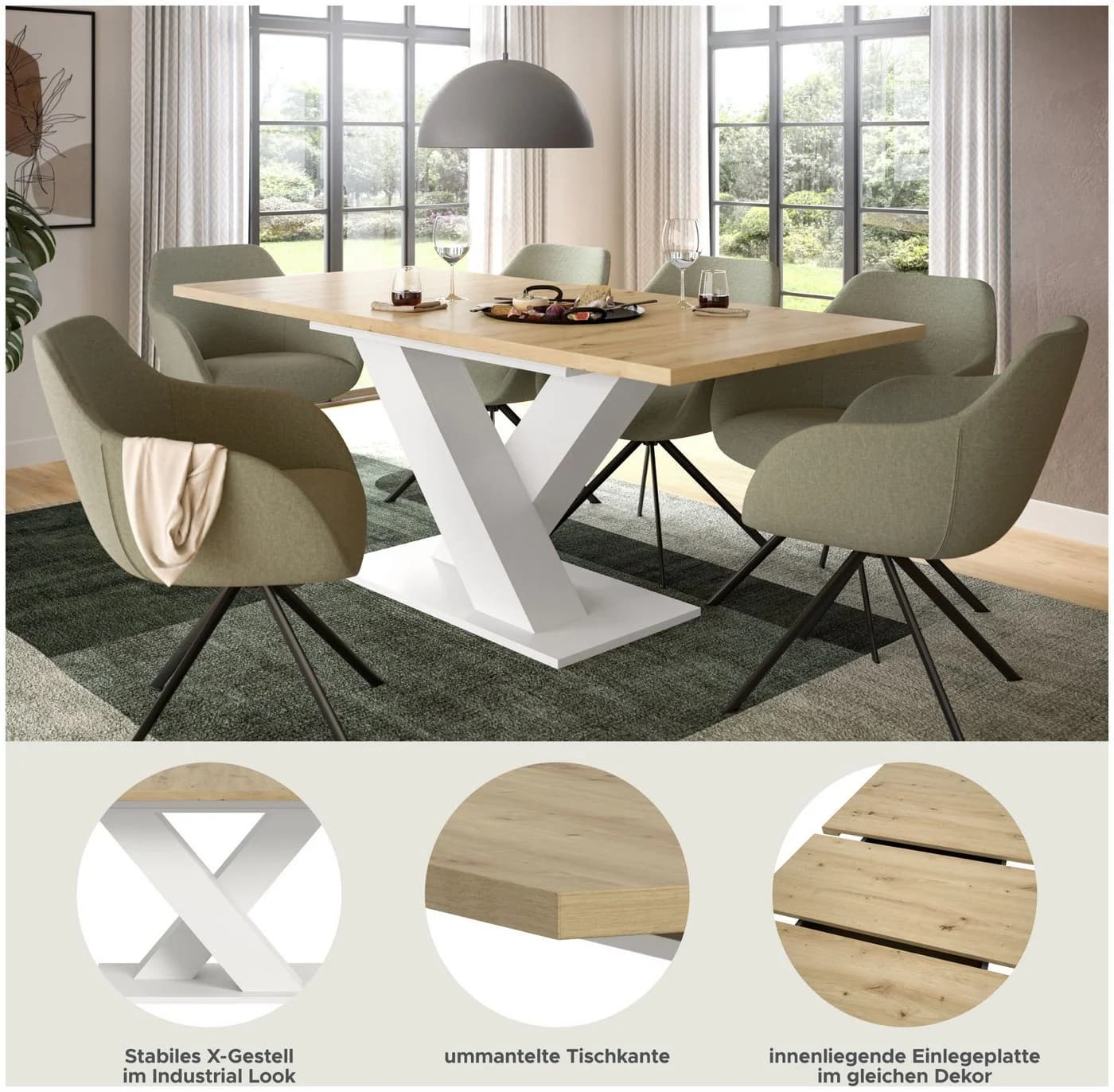 xonox.home Esstisch Modern Weiß Melamin X-Gestell