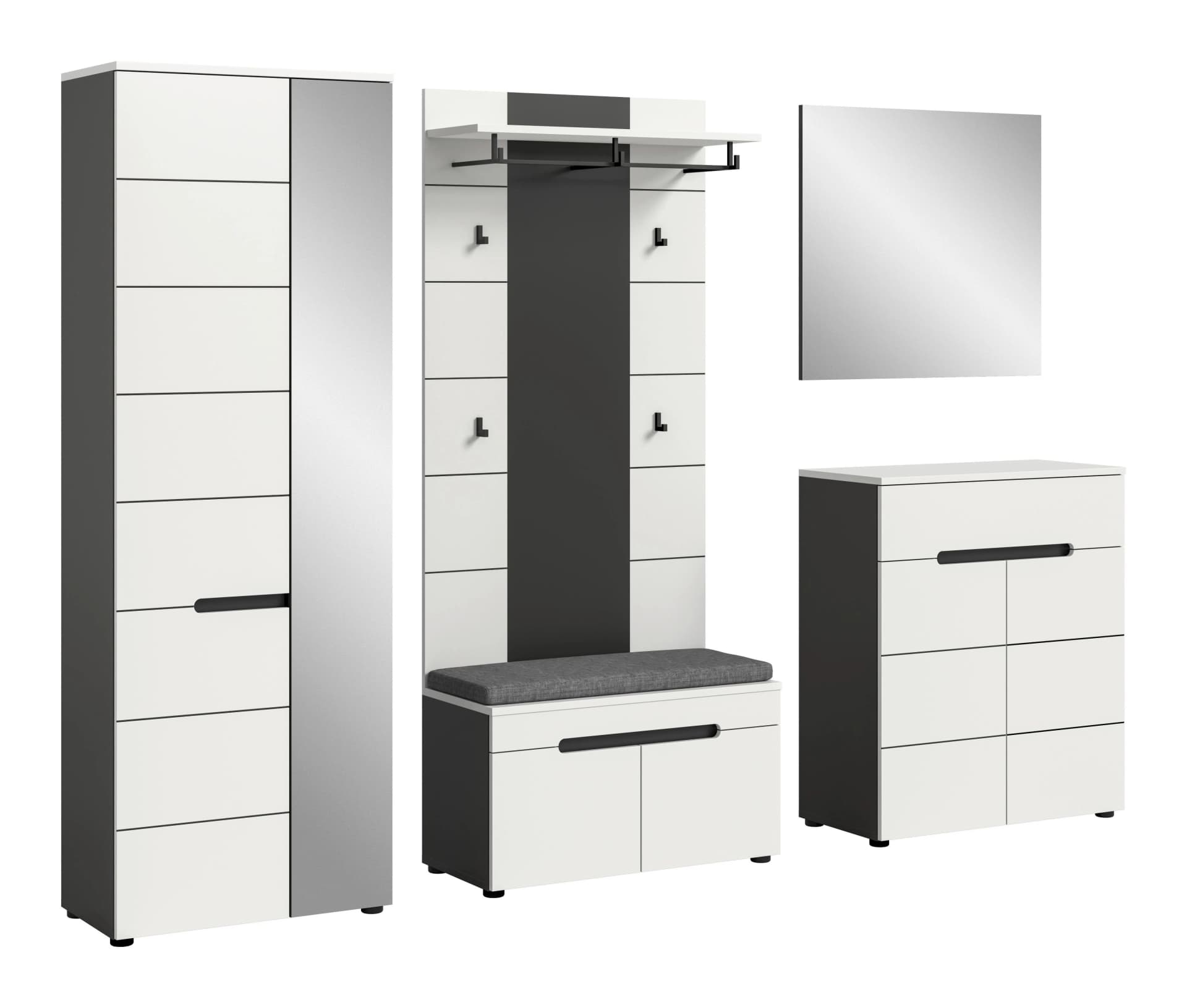 Garderobe CANU 6-teilig Grau Weiß Holzwerkstoff