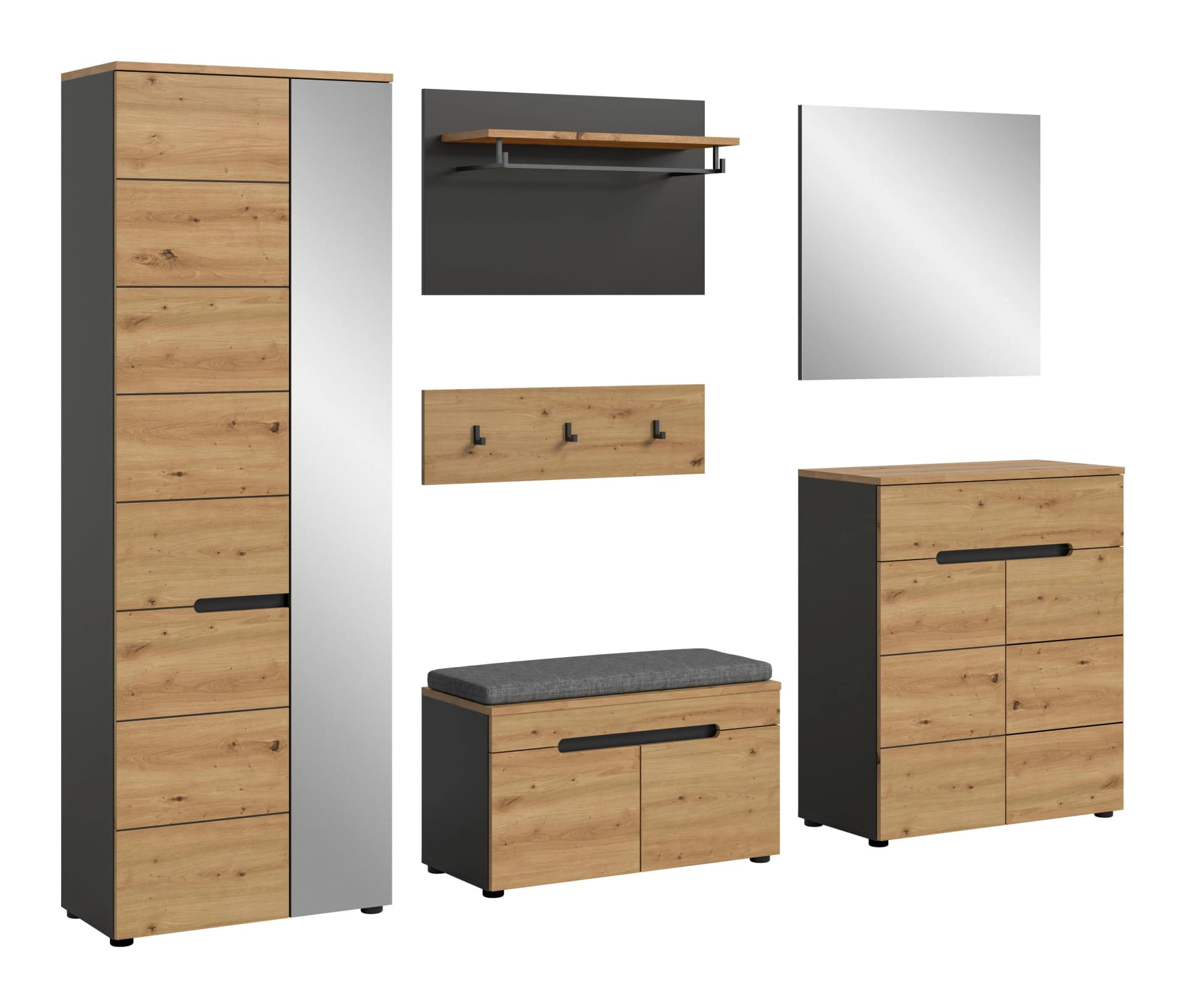 Garderobe CANU 6-teilig Eiche Grau