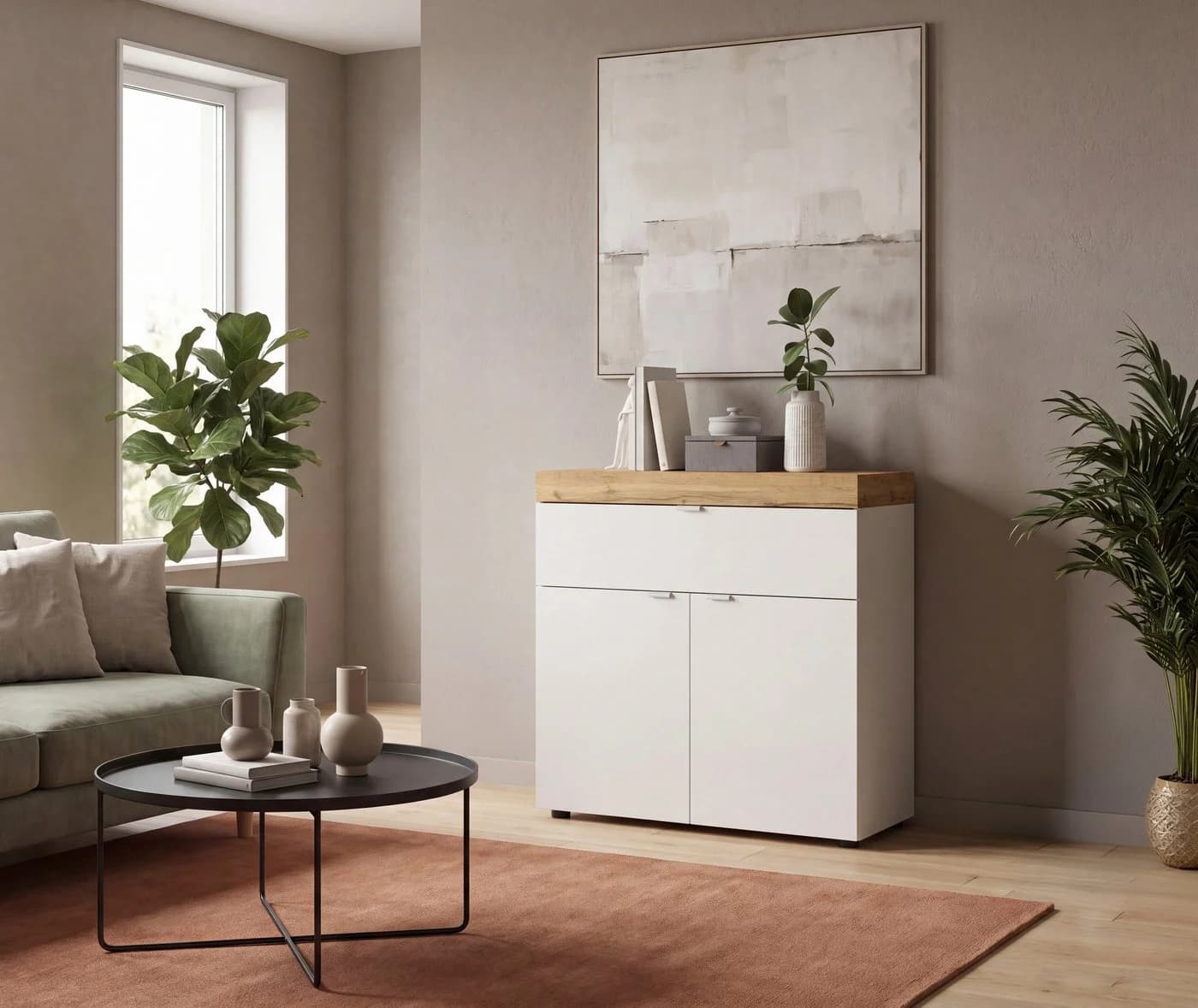 OTTO HOME Kommode MAMBO II Weiß/Eiche 77cm Push-to-Open