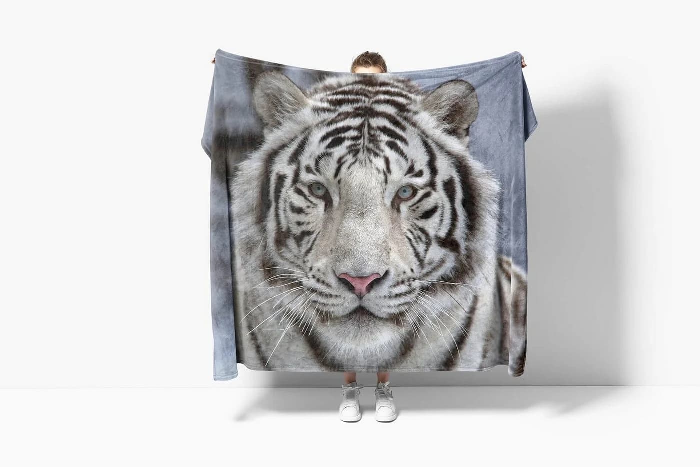 Sinus Art Handtuch mit Tiermotiv Weißer Tiger Baumwolle-Polyester-Mix
