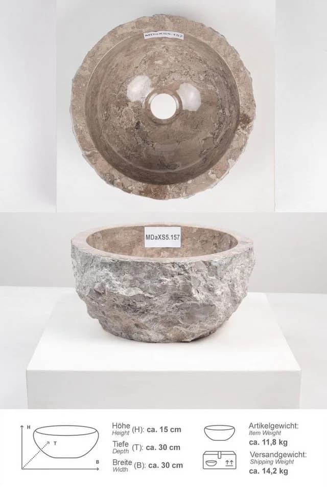 wohnfreuden Aufsatzwaschbecken Erosi Marmor 30 cm grau
