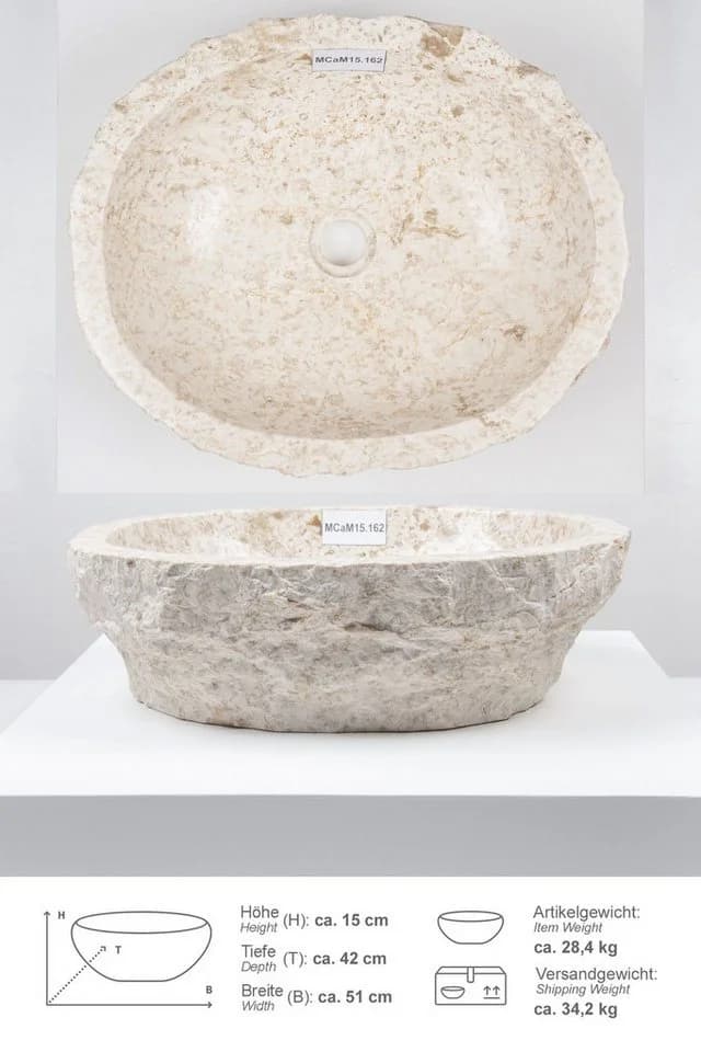 wohnfreuden Aufsatzwaschbecken Erosi Marmor Oval Beige