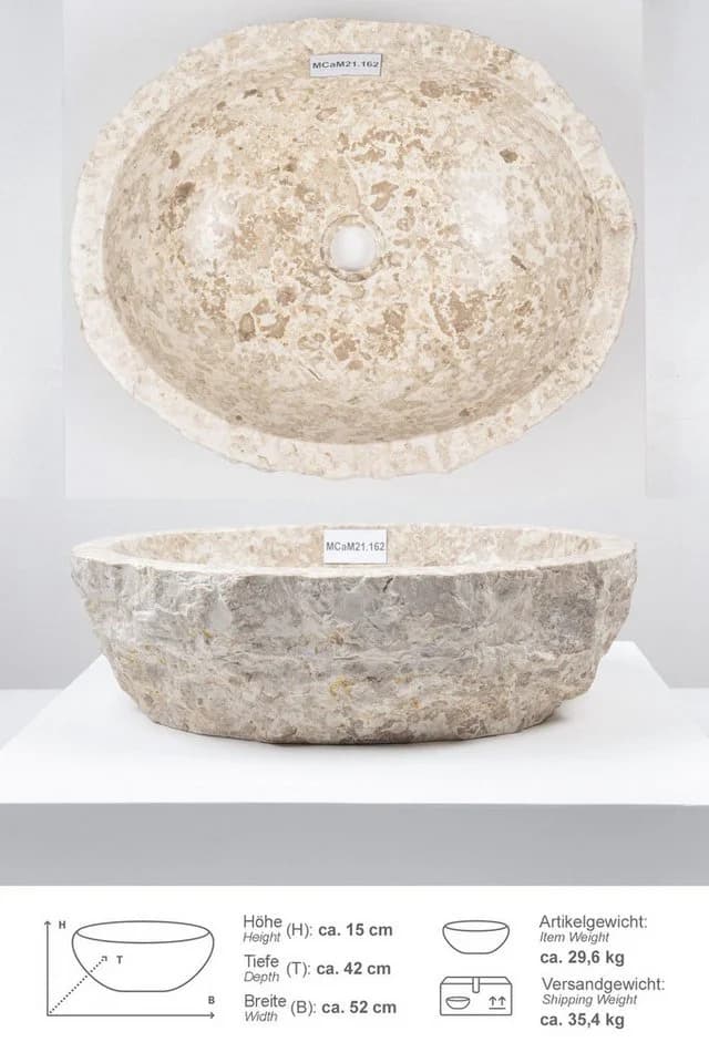 wohnfreuden Aufsatzwaschbecken Erosi Marmor Oval Beige