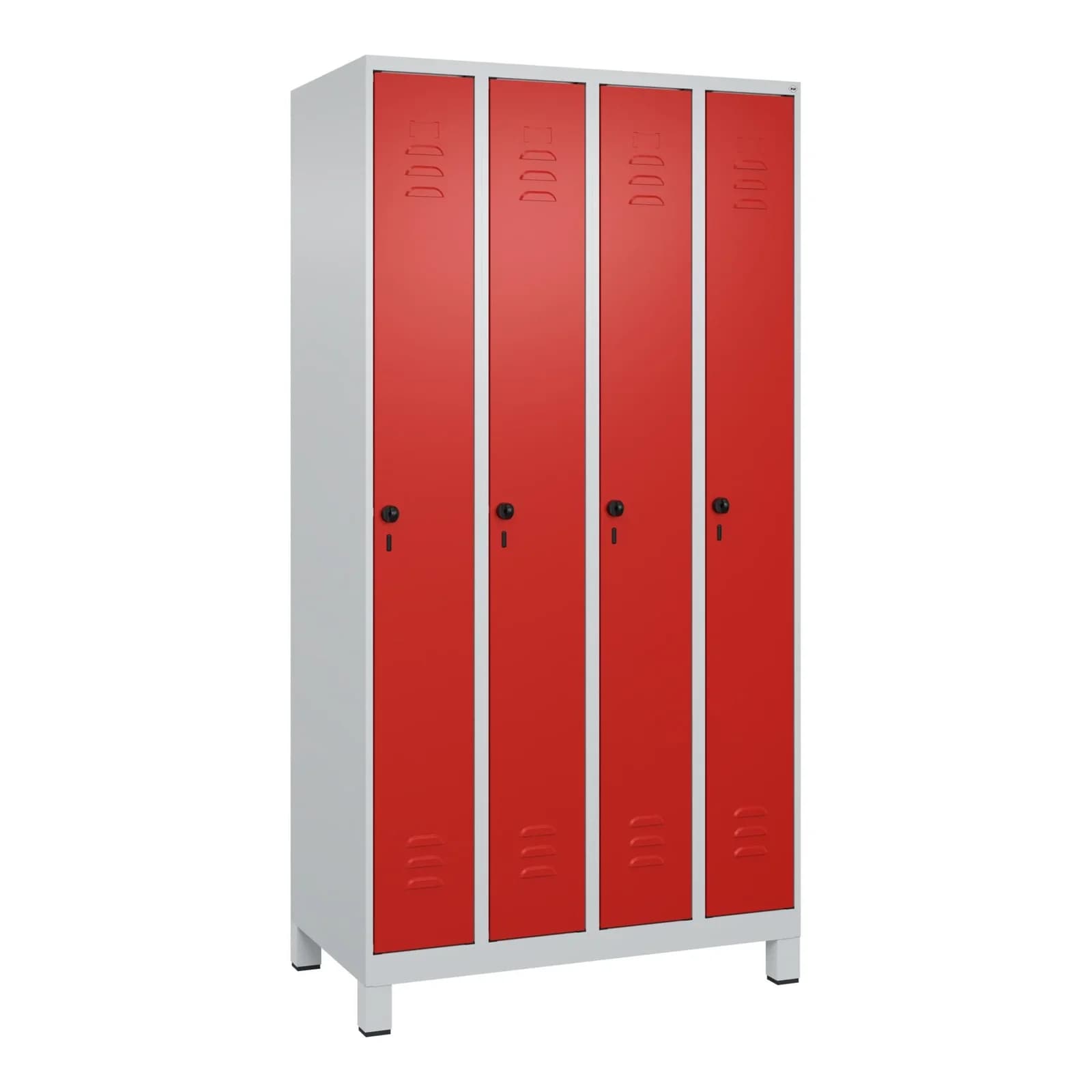 C+P Spind Classic PLUS Garderobenschrank 4 Abteile Stahl Grau/Rot