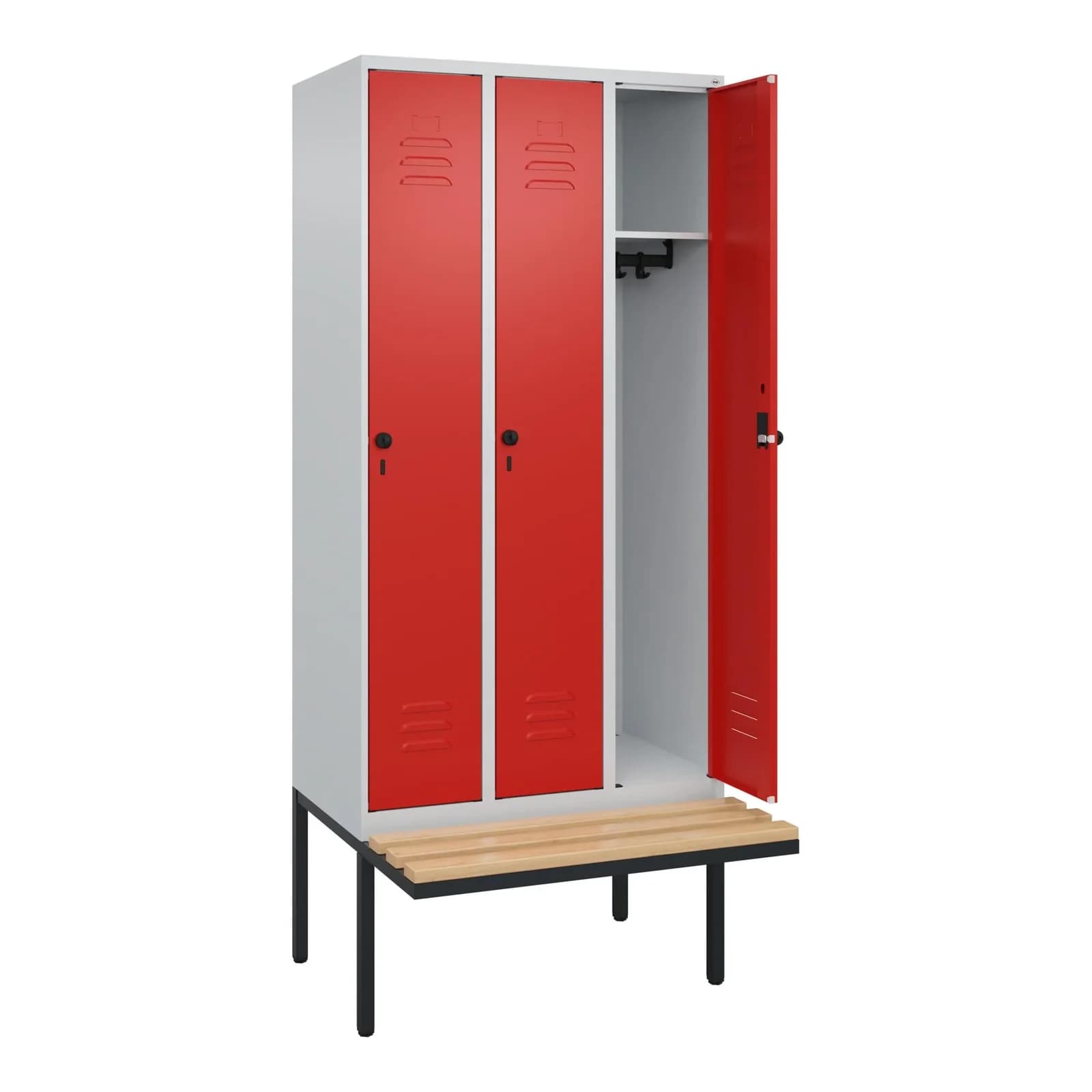 C+P Spind Classic PLUS Garderobenbank 3 Abteile Stahl Buche
