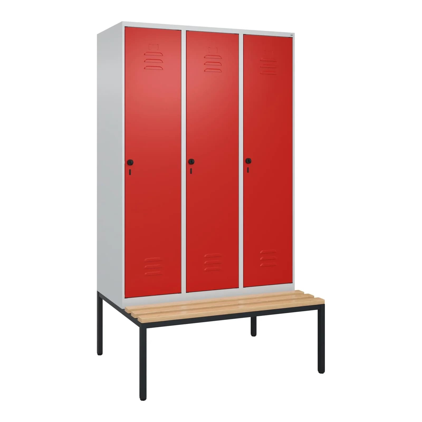 C+P Spind Classic PLUS Schließfachschrank mit Sitzbank 3 Abteile