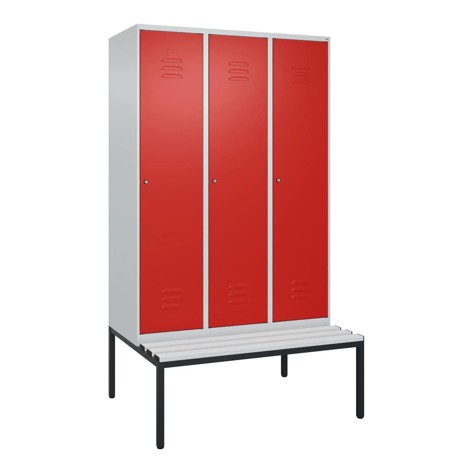 C+P Spind Classic PLUS Garderobenschrank mit Bank 3 Abteile Stahl