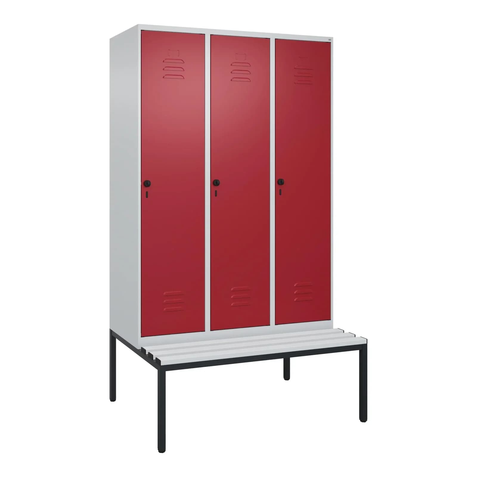 C+P Spind Classic PLUS Garderobenschrank mit Bank 3 Abteile Stahl