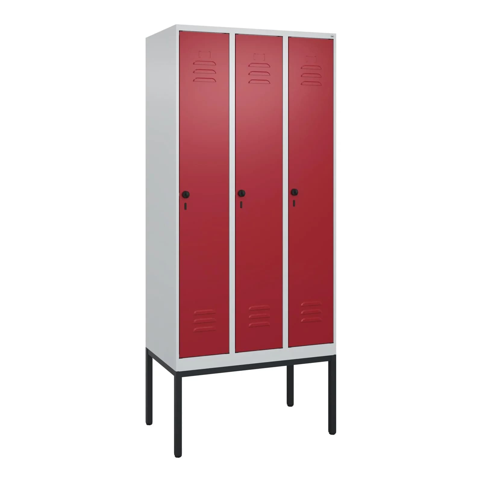 C+P Spind Classic PLUS Garderobenbox 3 Abteile Stahl Grau/Rot