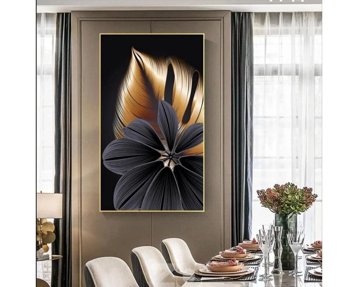TPFLiving Leinwand-Kunstdruck 3er-Set Goldene Blätter Ohne Rahmen