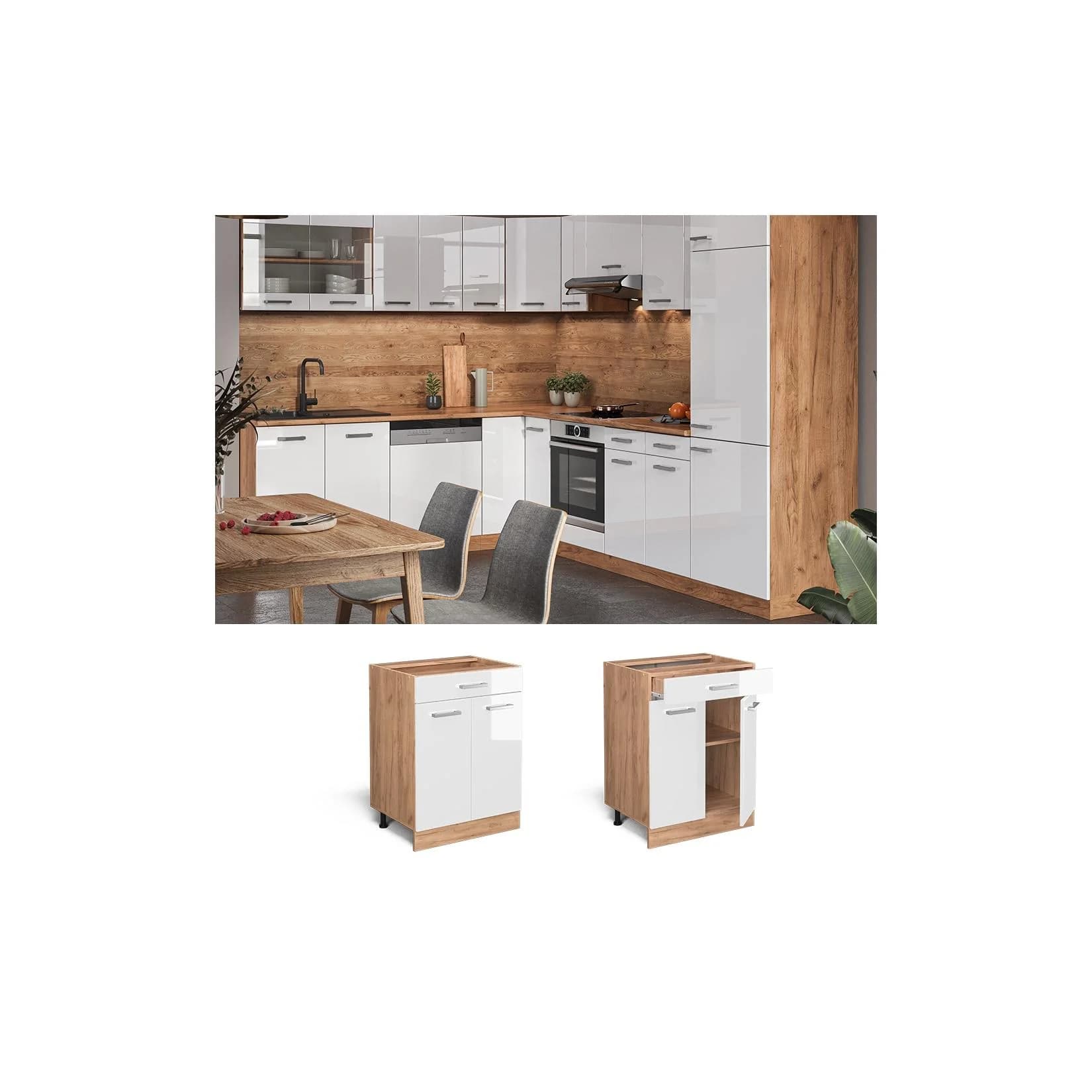 Vicco Schubunterschrank Küchenschrank R-Line Weiß Goldkraft