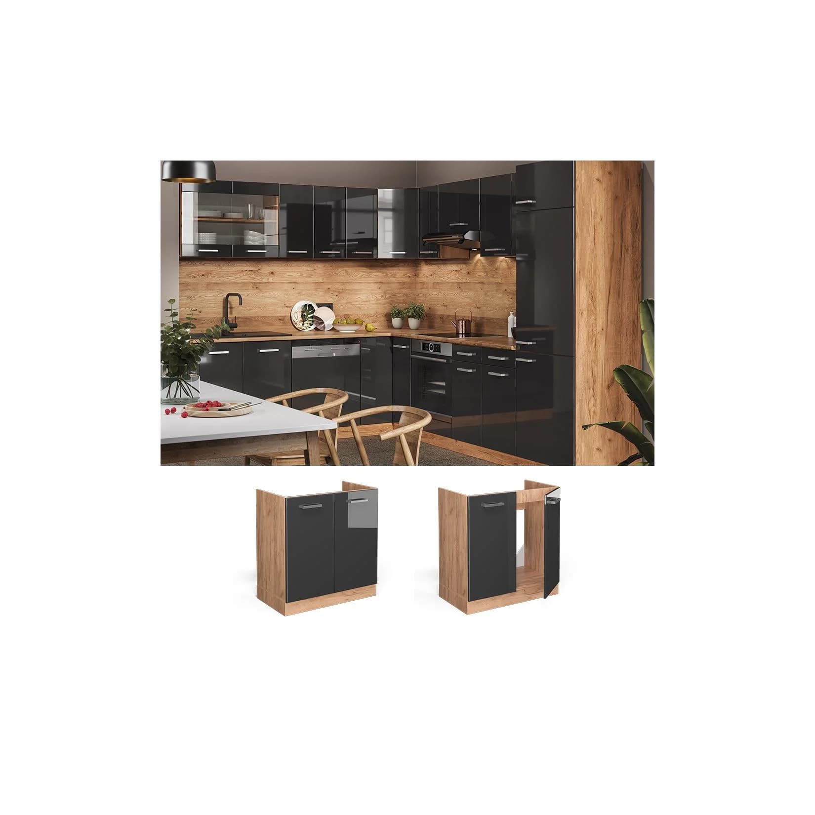 Vicco Spülenunterschrank R-Line 80 cm Anthrazit Goldkraft Küchenschrank