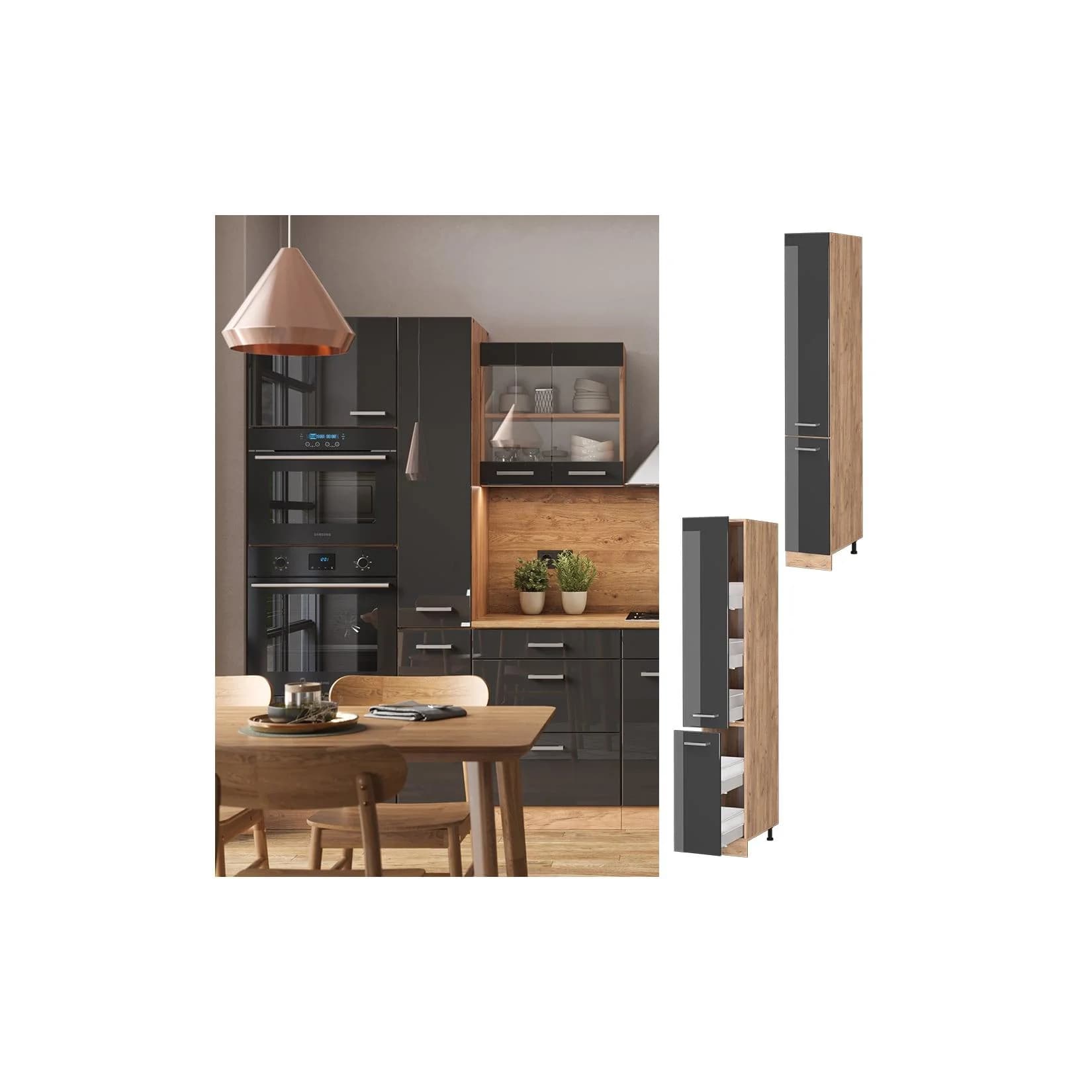 Vicco Apothekerhochschrank Küchenschrank R-Line Eiche Anthrazit