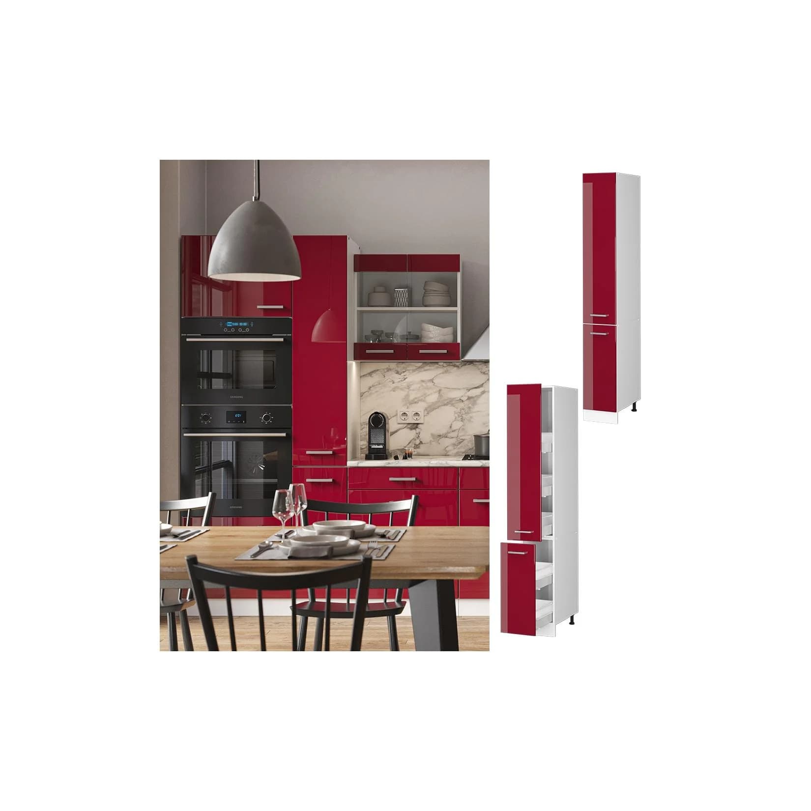 Vicco Apothekerhochschrank R-Line Weiß-Bordeaux Hochglanz