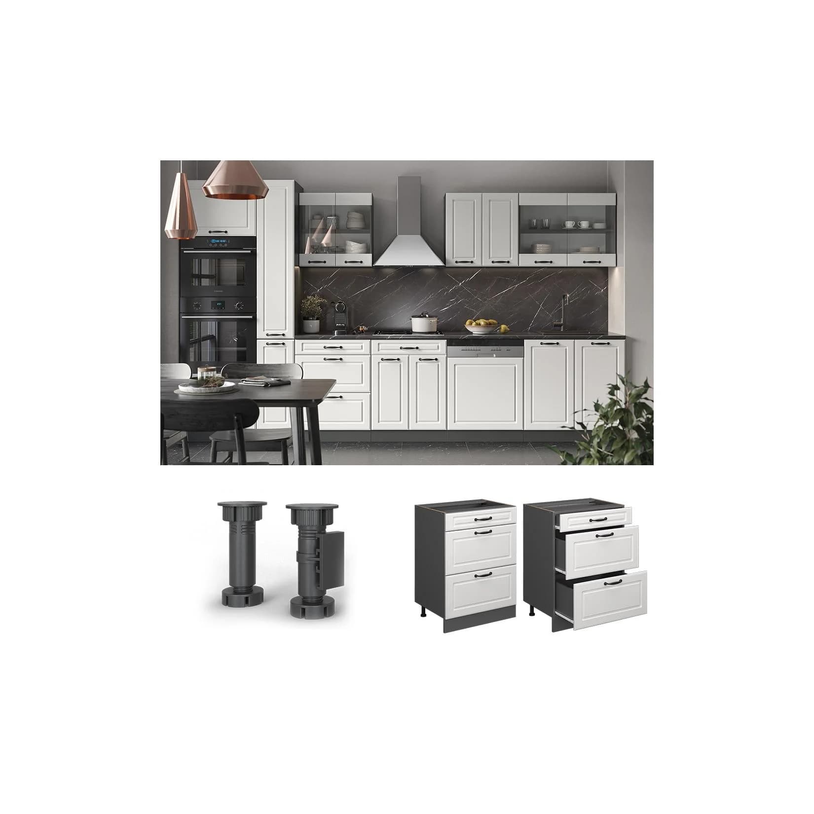 Vicco Schubladenunterschrank 60 cm Landhaus Anthrazit Weiß
