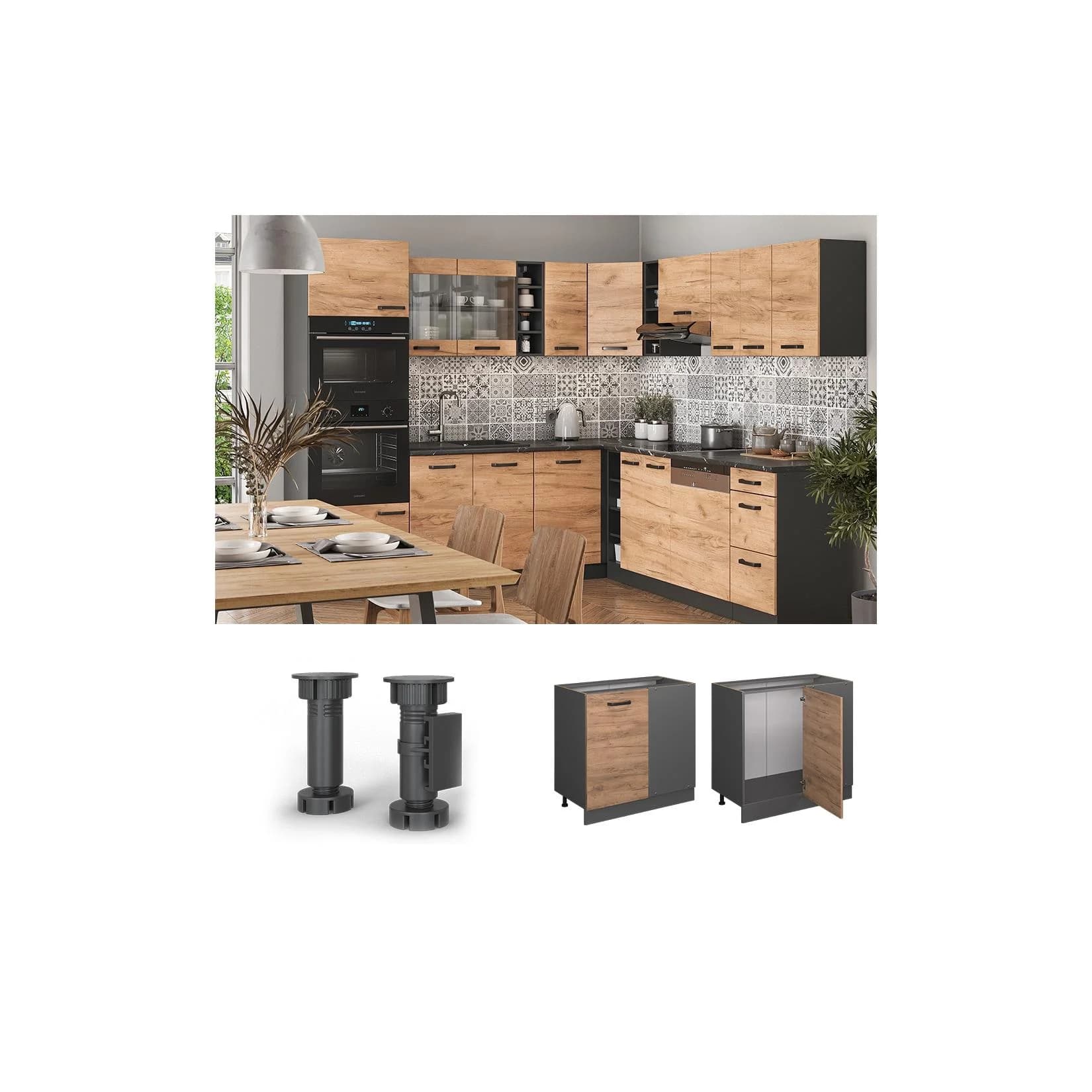 Vicco Eckunterschrank R-Line Goldkraft Eiche/Anthrazit