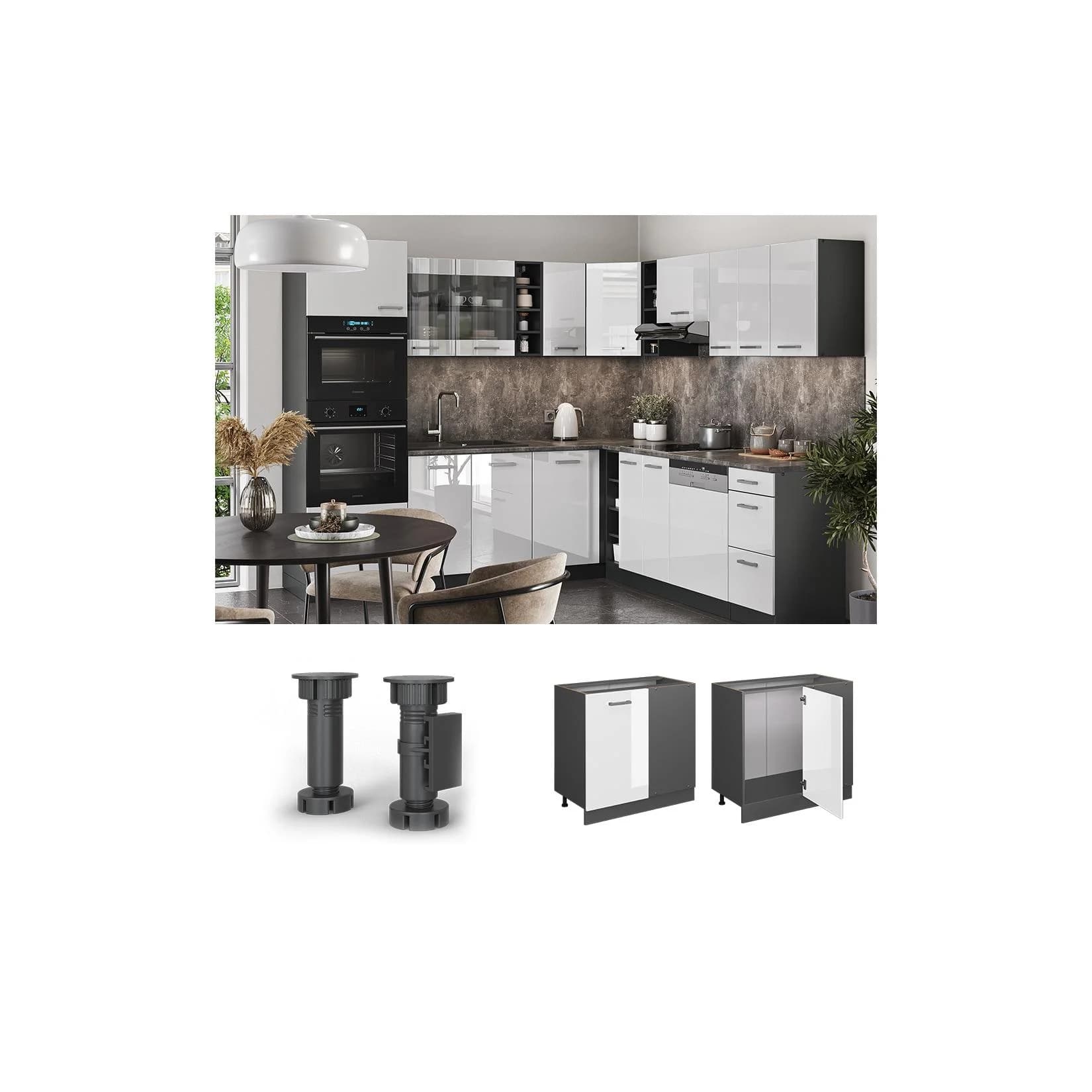 Vicco Eckunterschrank R-Line Weiß Hochglanz/Anthrazit 86 cm
