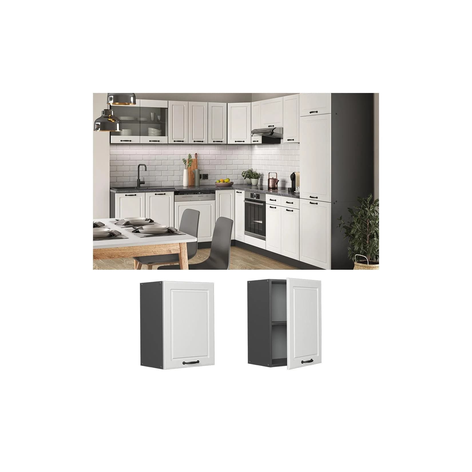 Vicco Hängeschrank R-Line Landhaus Anthrazit Weiß 45 cm