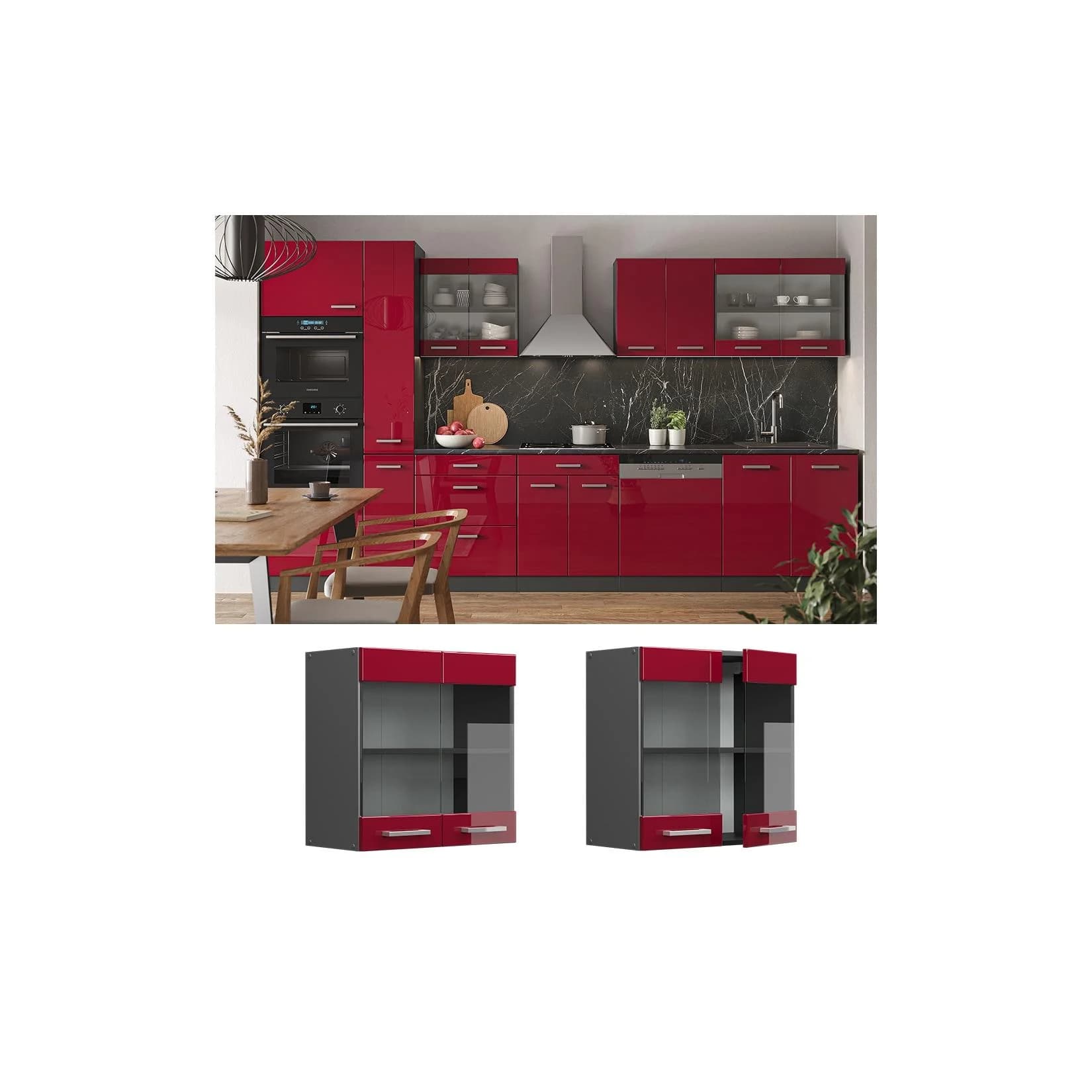 Vicco Glashängeschrank R-Line Rot Hochglanz/Anthrazit 60 cm