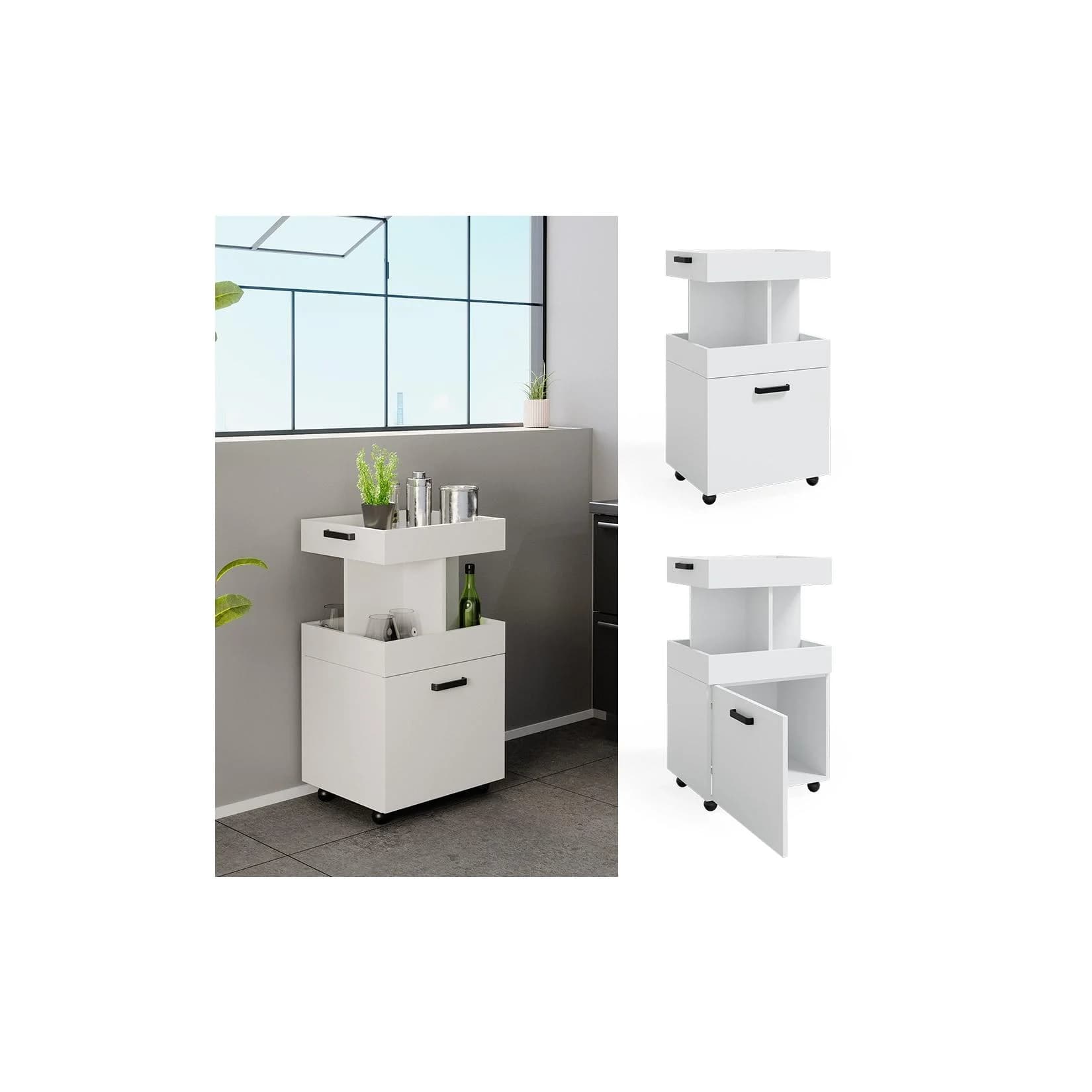 Vicco Hausbar Kamber Weiß Rollbar Minibar mit Stauraum