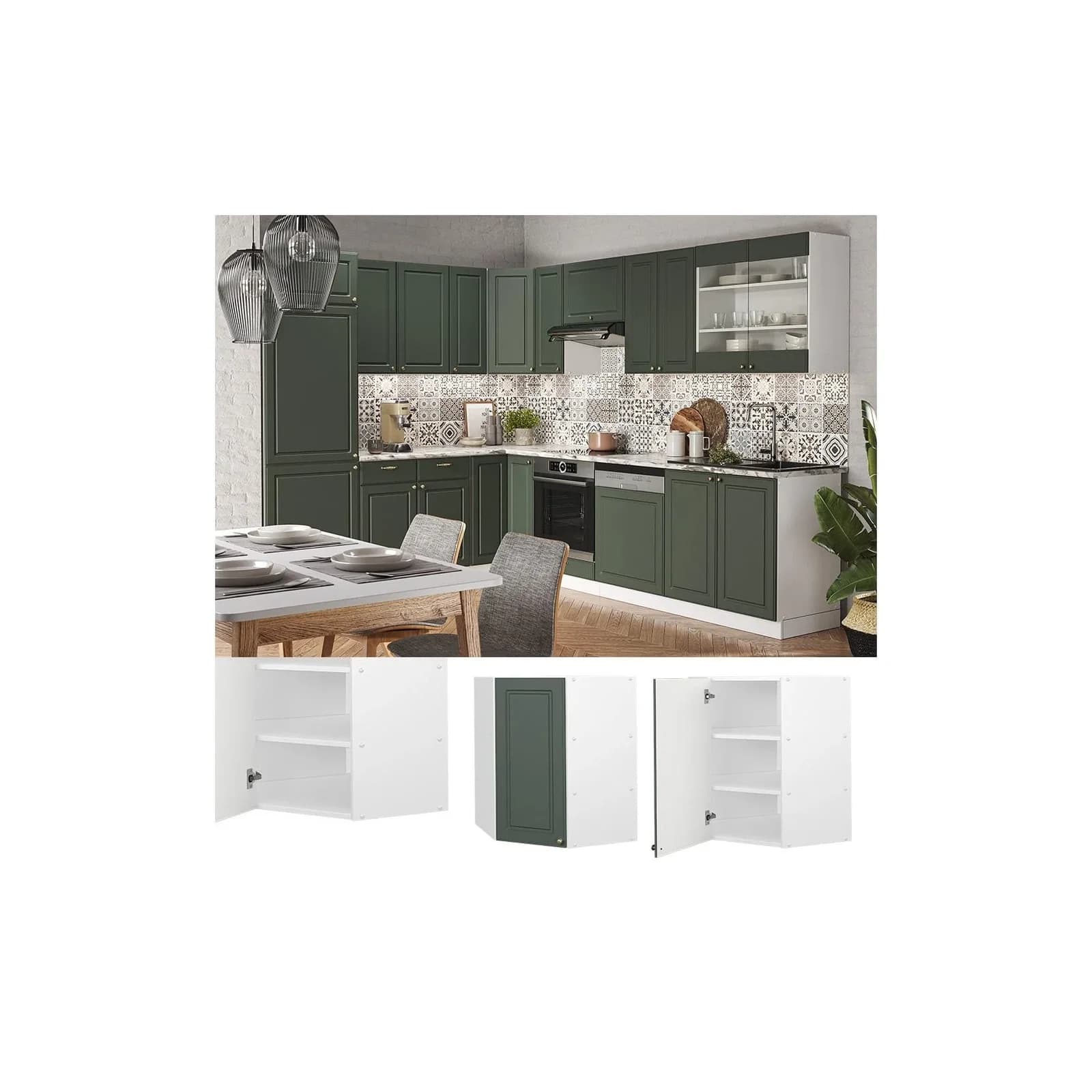 Vicco Eckhängeschrank Fame-Line Weiß Grün-Gold Landhaus 57 cm