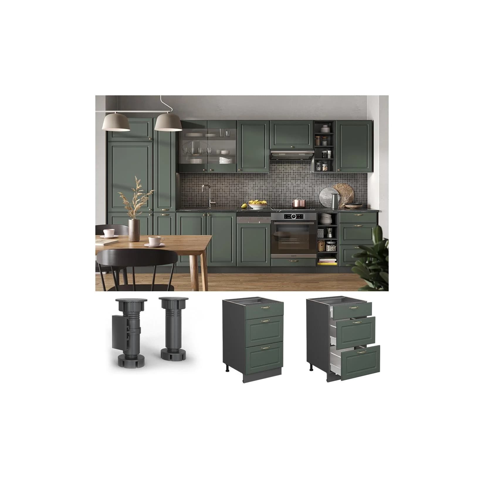 Vicco Fame-Line Küchenunterschrank Grün-Gold Landhaus 50 cm