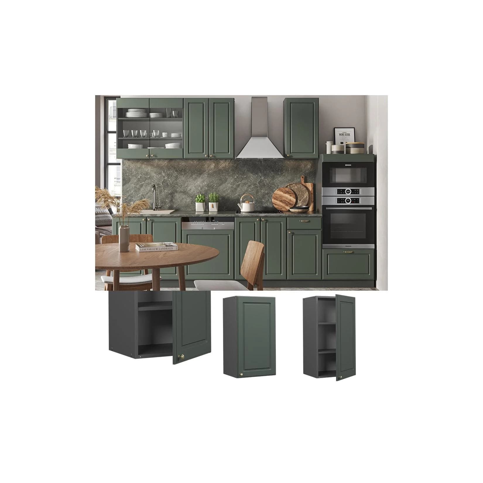 Vicco Hängeschrank Fame-Line Grün-Gold Landhaus Anthrazit 40 cm