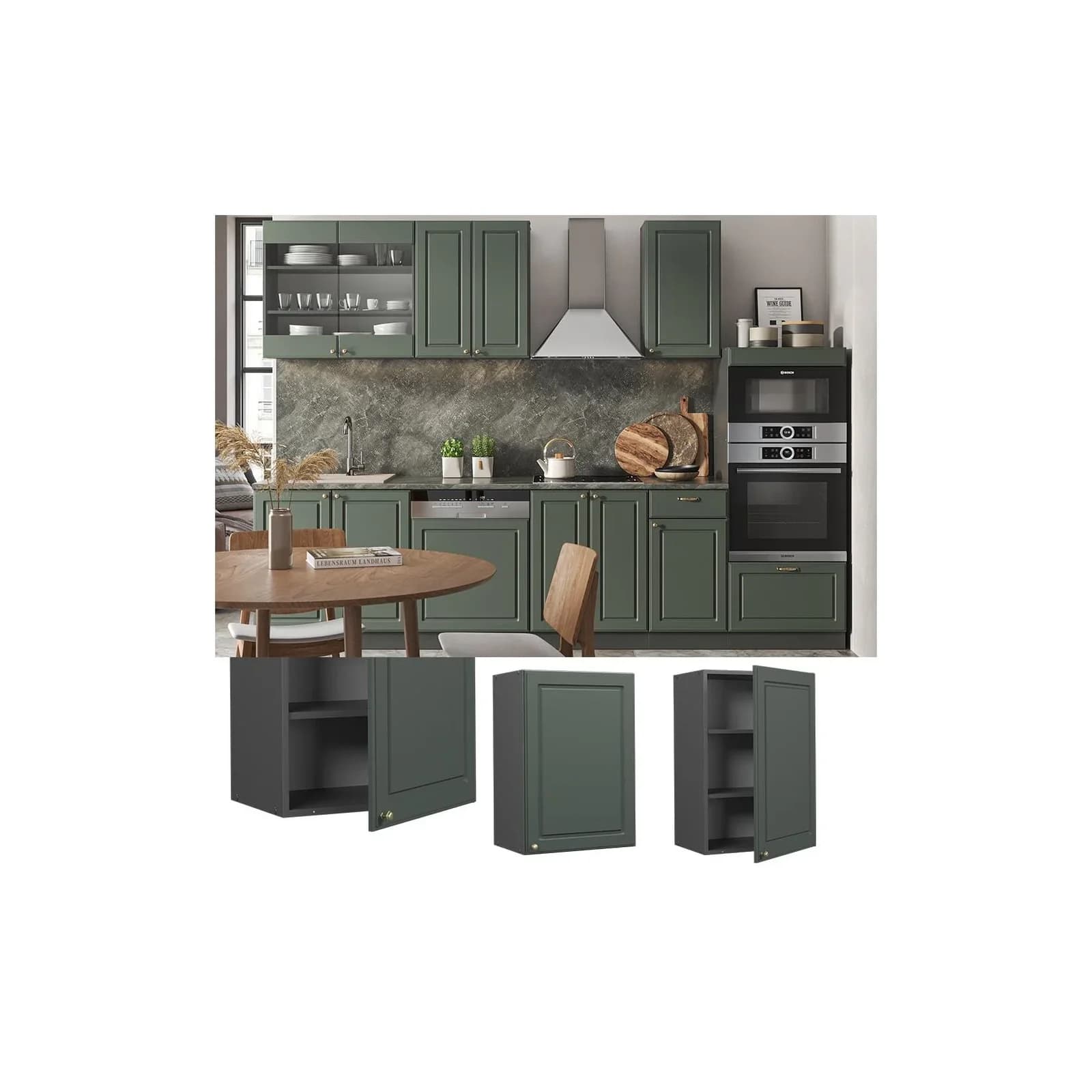 Vicco Hängeschrank Fame-Line Grün-Gold Landhaus Anthrazit 50 cm
