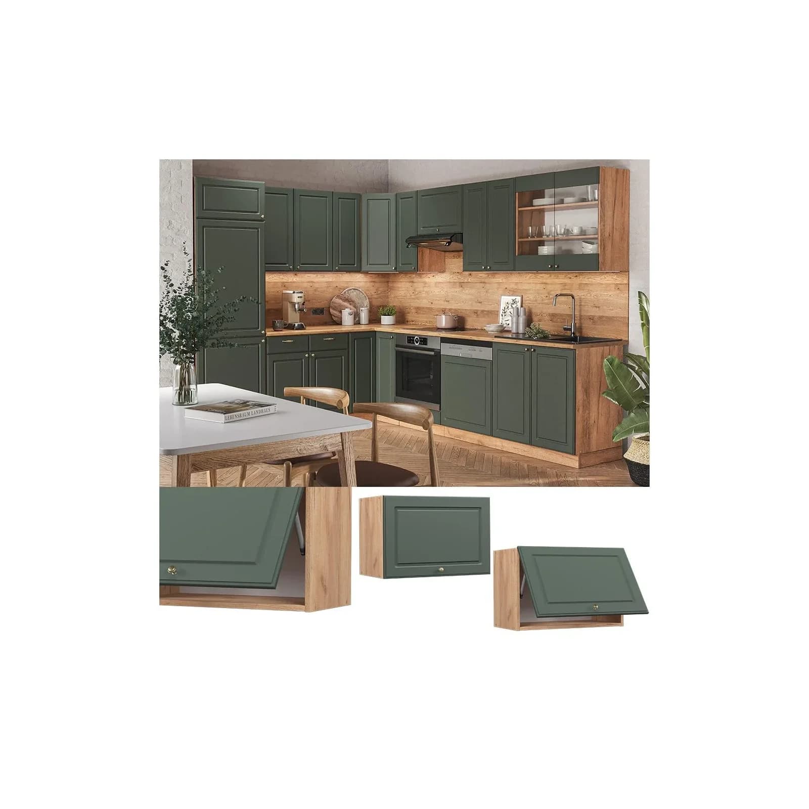 Vicco Hängeschrank Fame-Line Eiche Grün-Gold Landhaus 60 cm