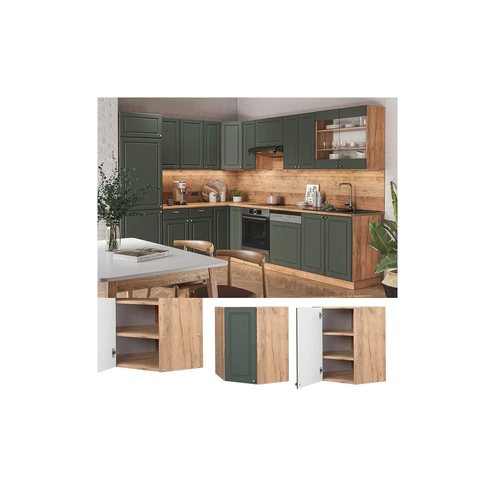 Vicco Eckhängeschrank Fame-Line Grün-Gold Landhaus MDF