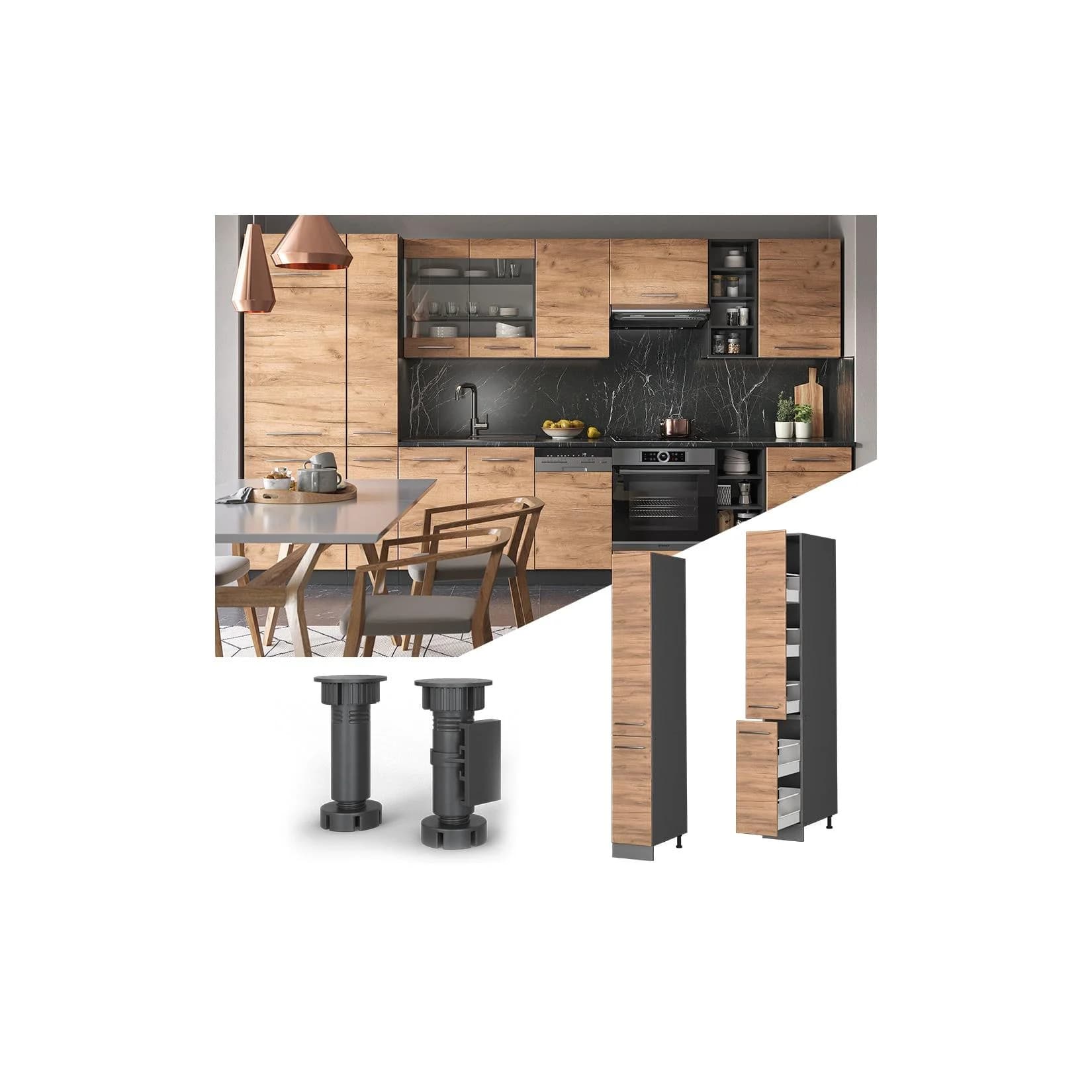 Vicco Apothekerhochschrank Fame-Line Anthrazit Eiche 30 cm