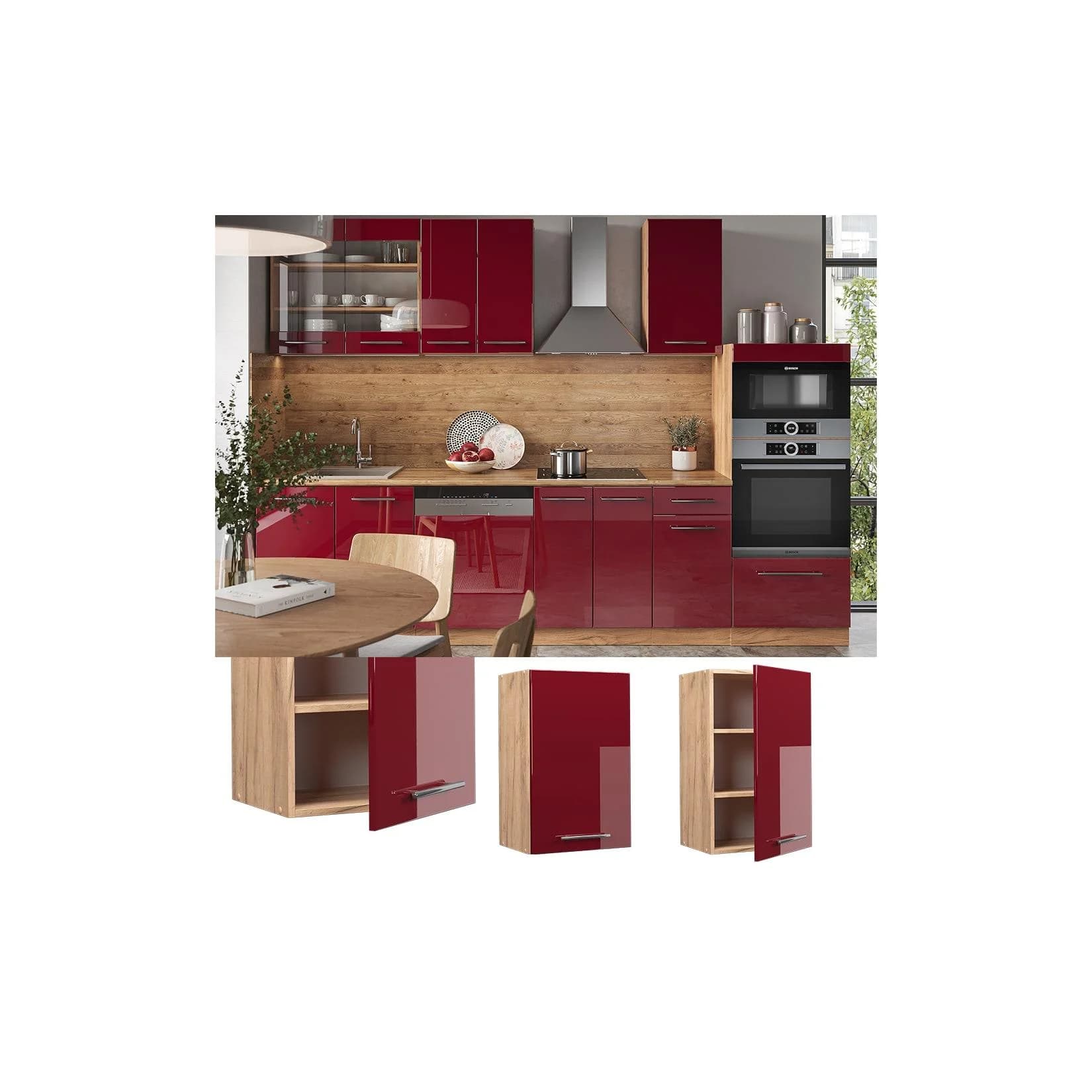 Vicco Hängeschrank Fame-Line Hochglanz Eiche Rot Bordeaux