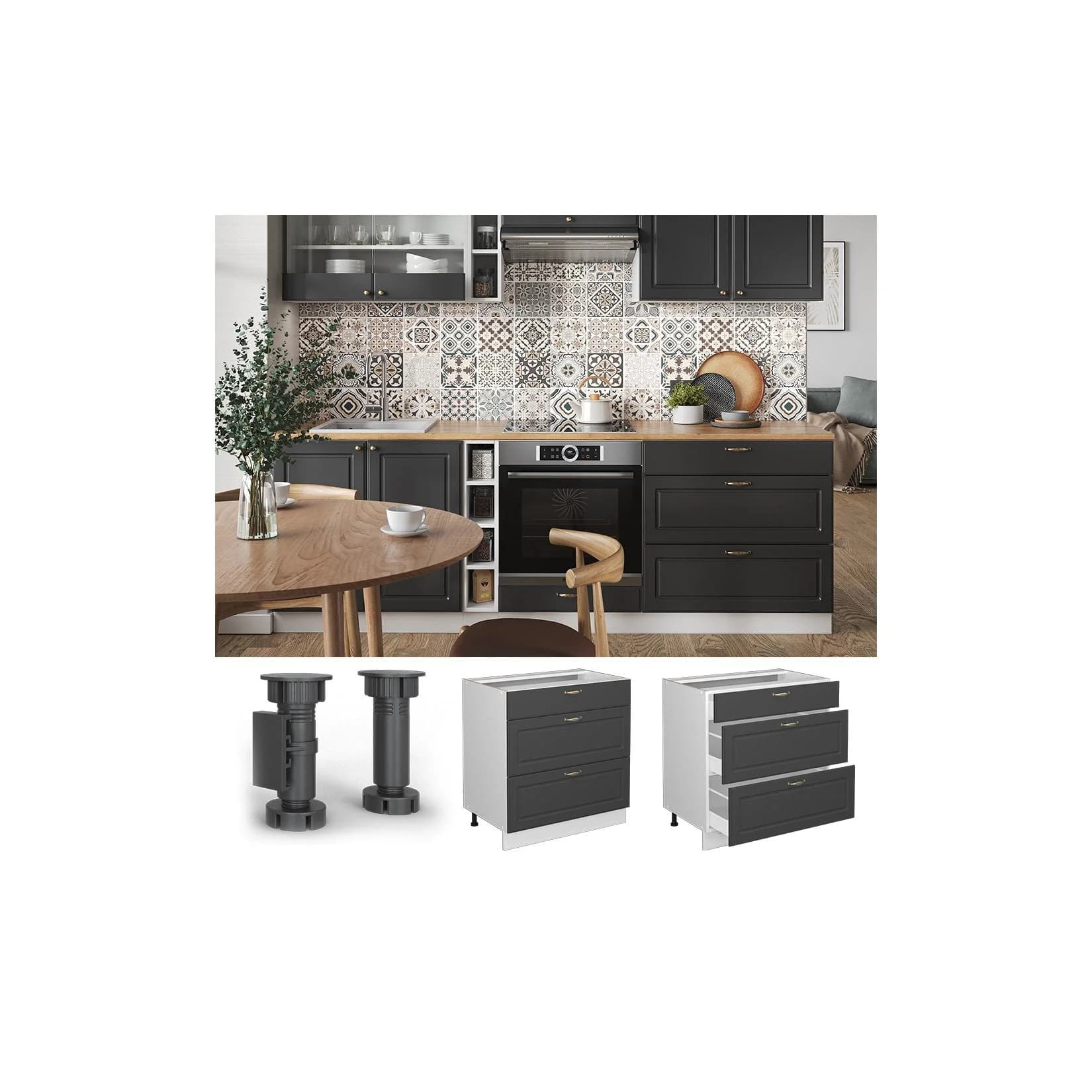 Vicco Schubladenunterschrank Fame-Line Weiß Anthrazit Gold 80 cm