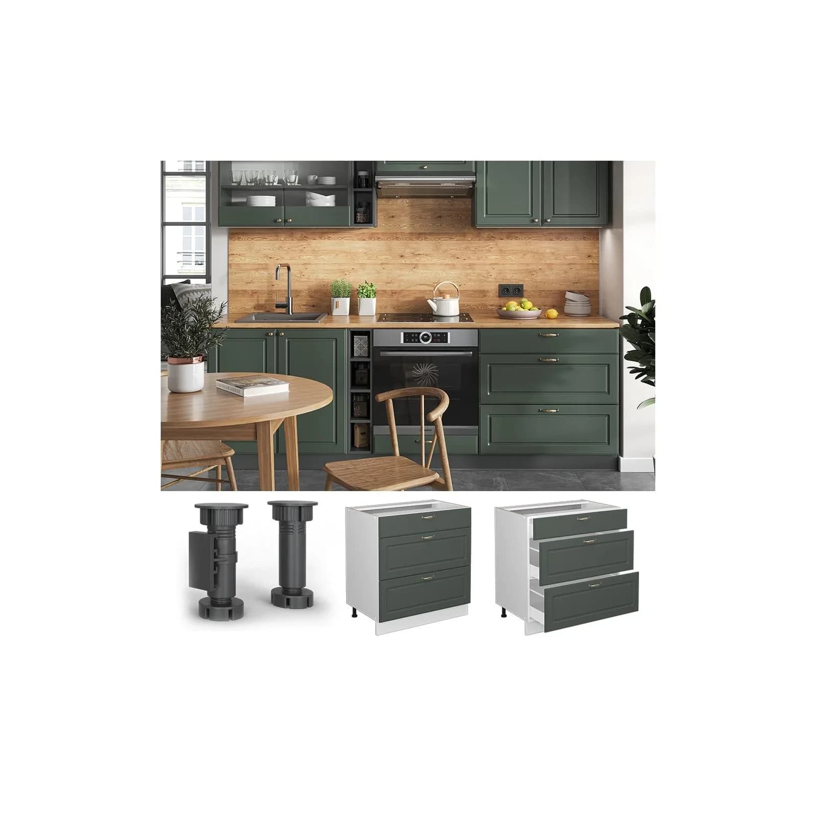 Vicco Schubladenunterschrank Fame-Line Weiß Grün Gold 80 cm