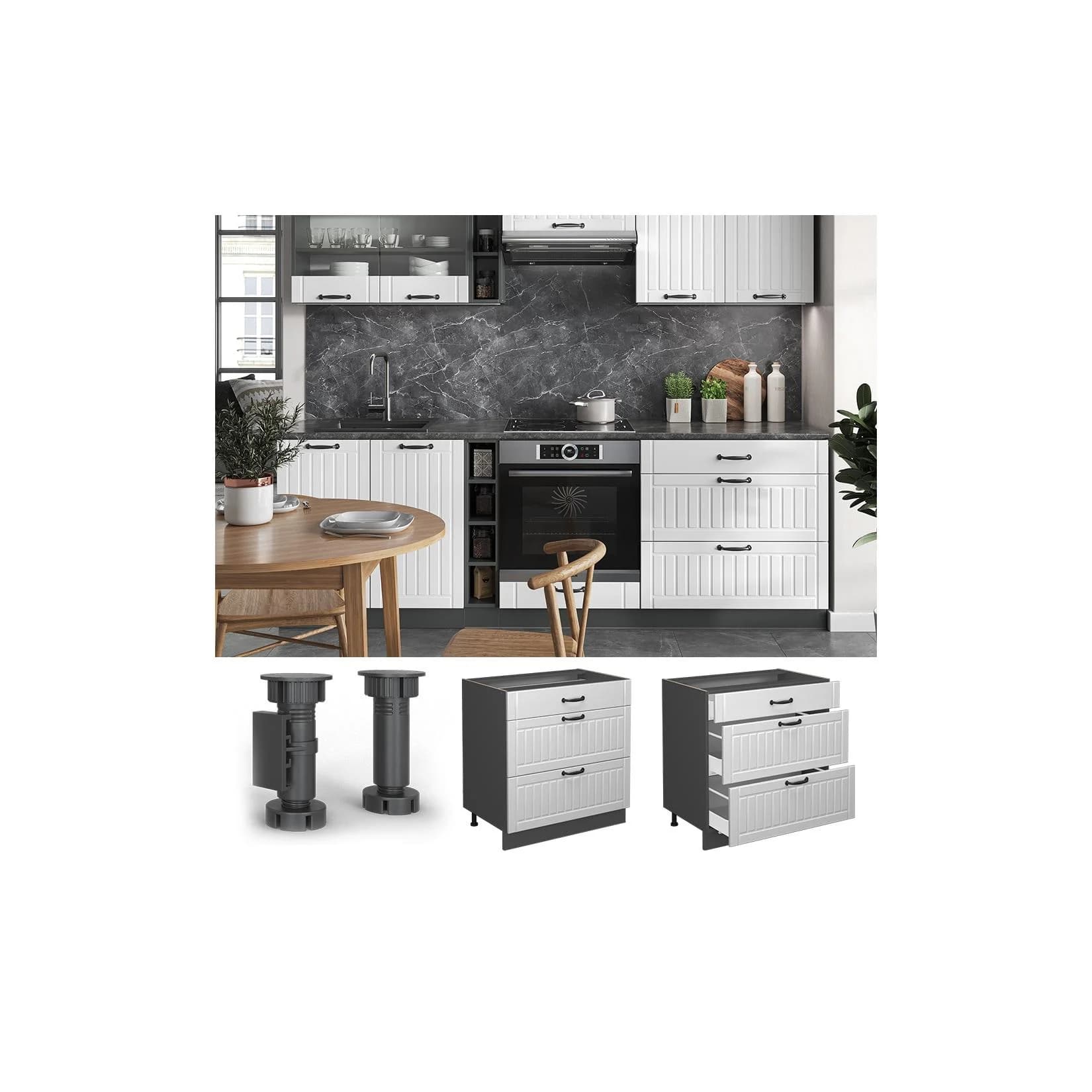 Vicco Schubladenunterschrank Fame-Line Landhaus Anthrazit Weiß 80 cm
