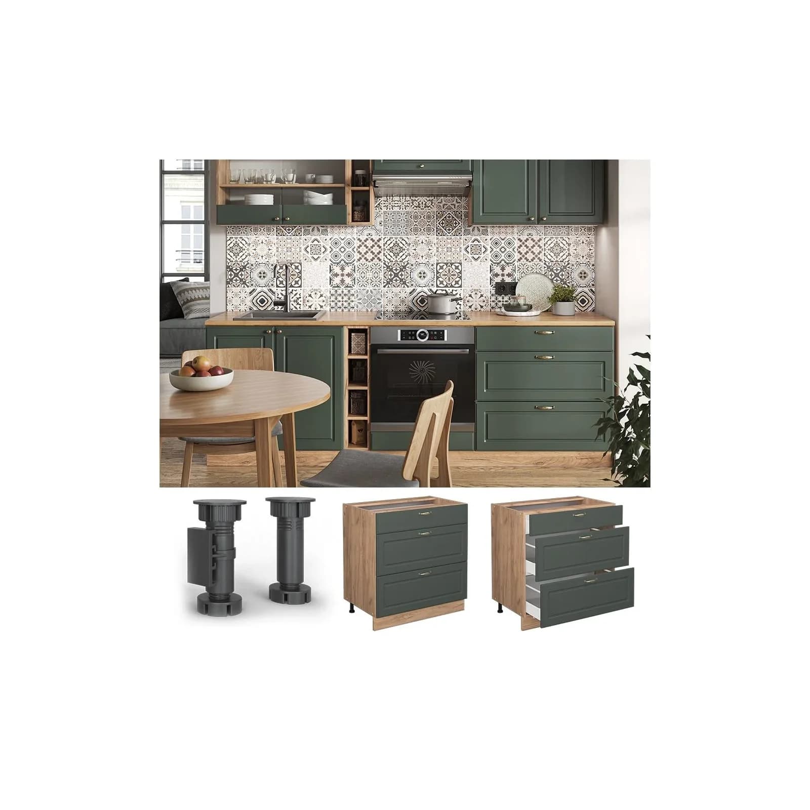 Vicco Küchenunterschrank Fame-Line Grün-Gold Landhaus 80cm