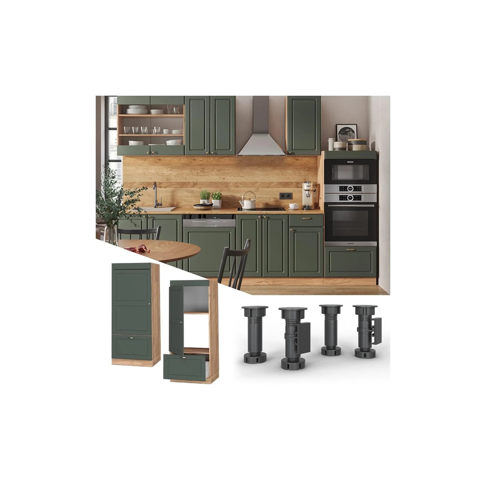 Vicco Mikrowellenumbauschrank Fame-Line Grün-Gold Landhaus 60 cm
