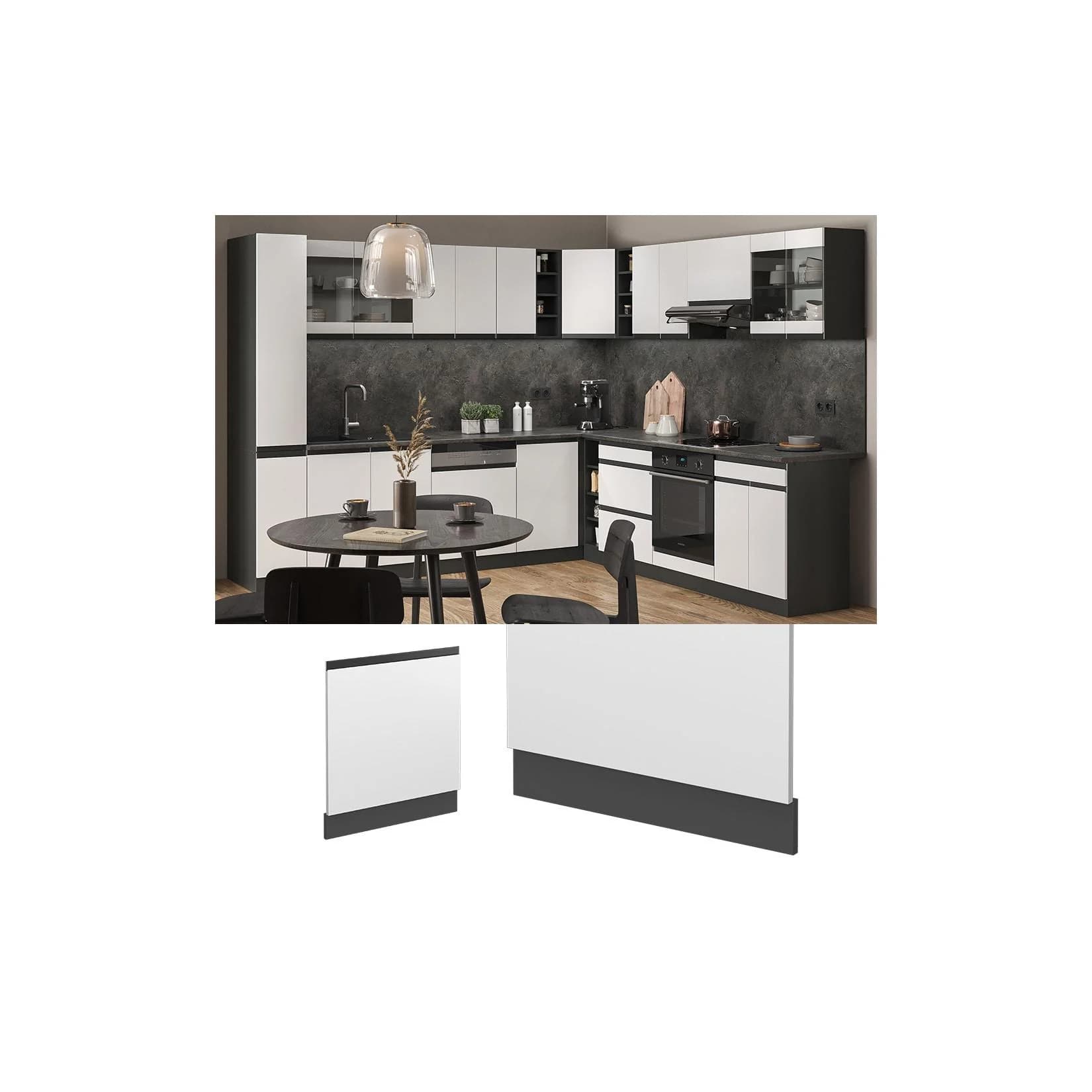 Vicco Geschirrspülerblende R-Line J-Shape Anthrazit Weiß 60 cm