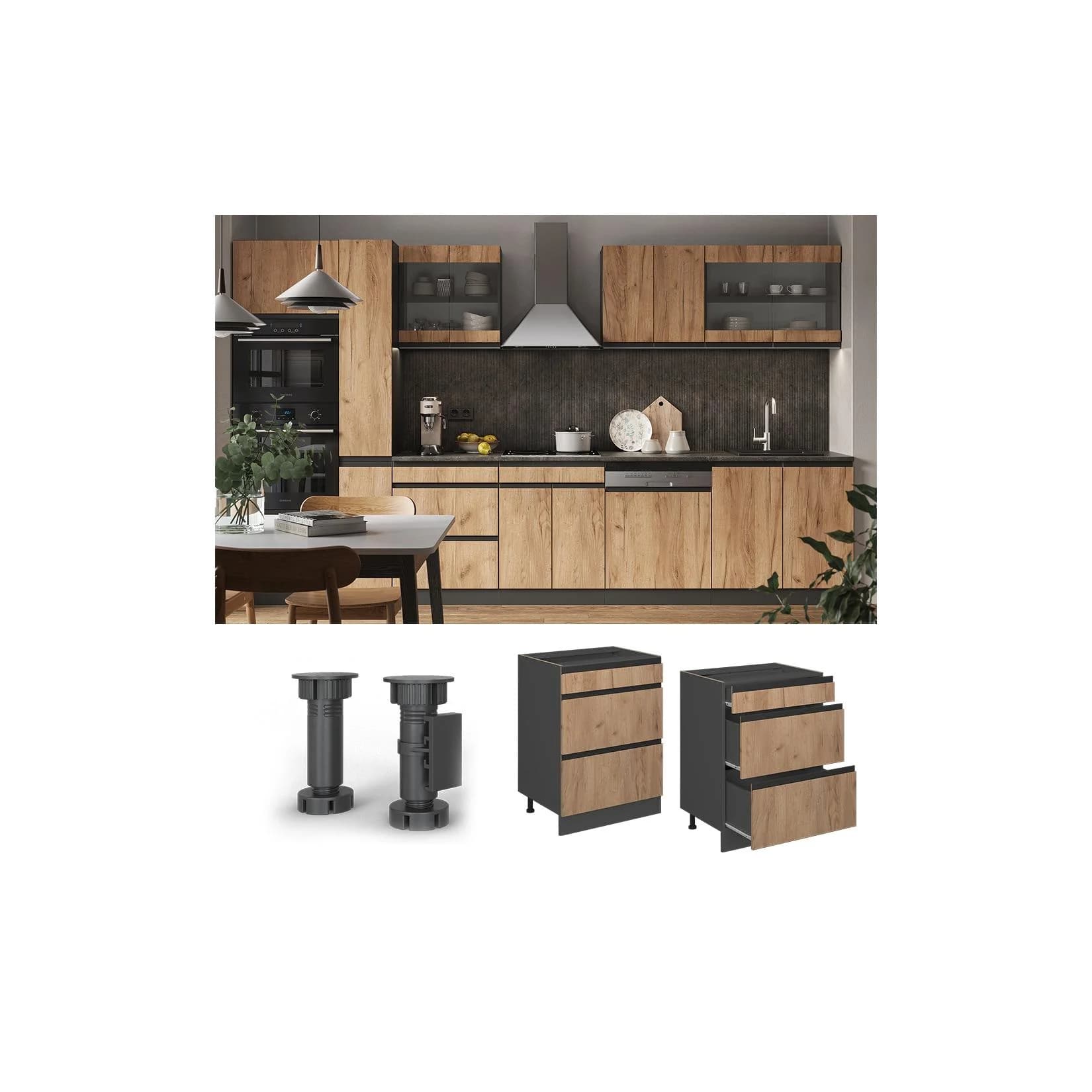 Vicco R-Line Schubladenunterschrank Anthrazit Eiche J-Shape