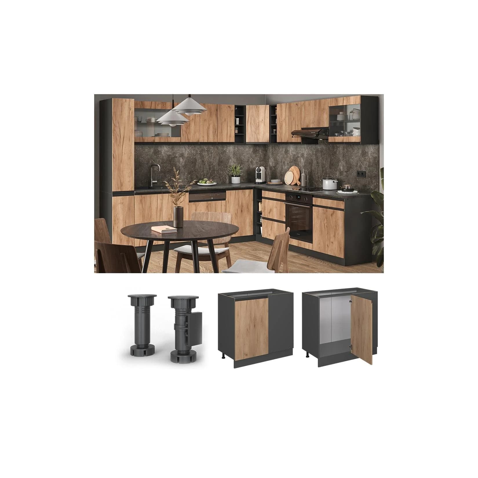 Vicco Eckunterschrank R-Line Goldkraft Eiche/Anthrazit 86 cm J-Shape