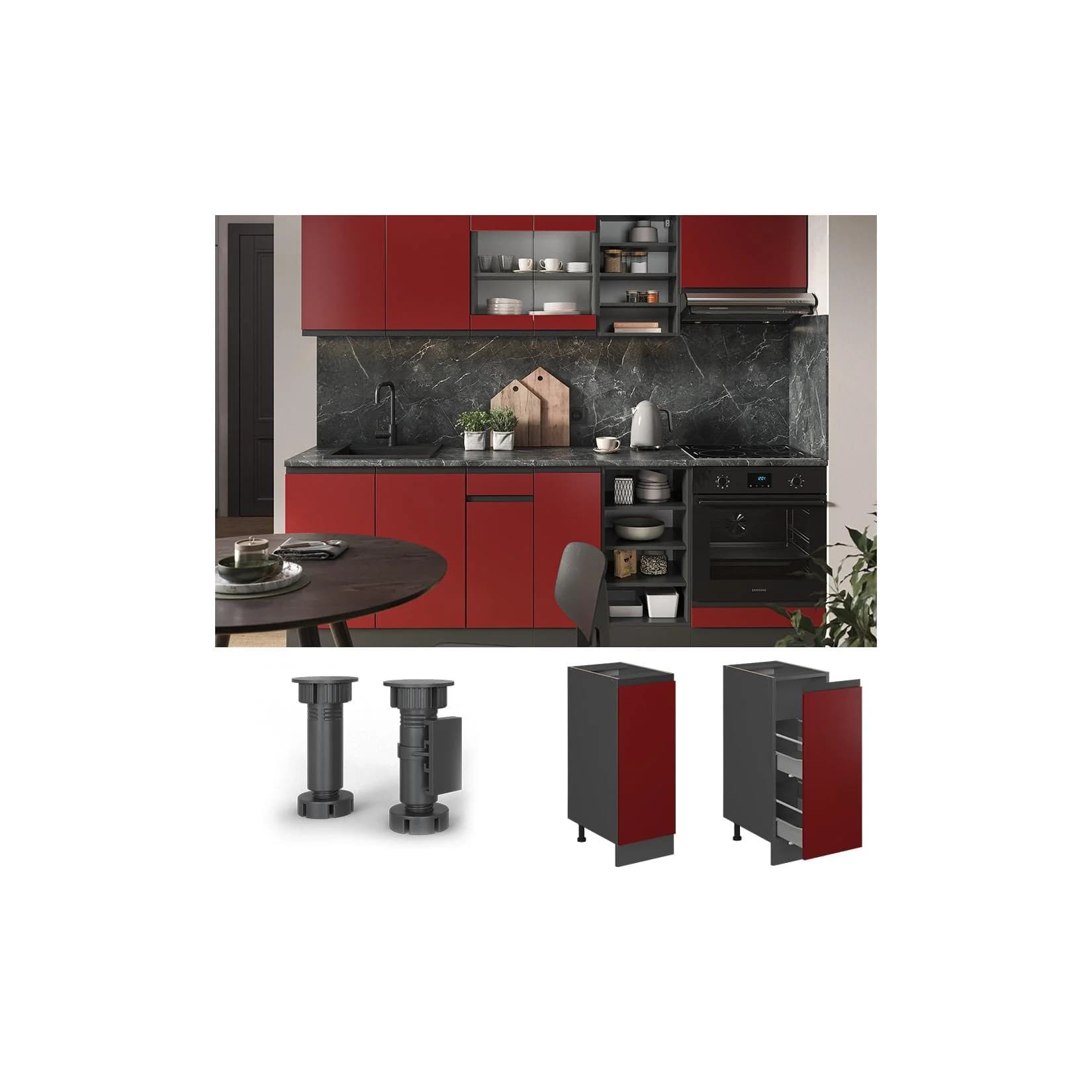 Vicco Apothekerunterschrank Küchenschrank R-Line J-Shape Anthrazit Rot 30 cm