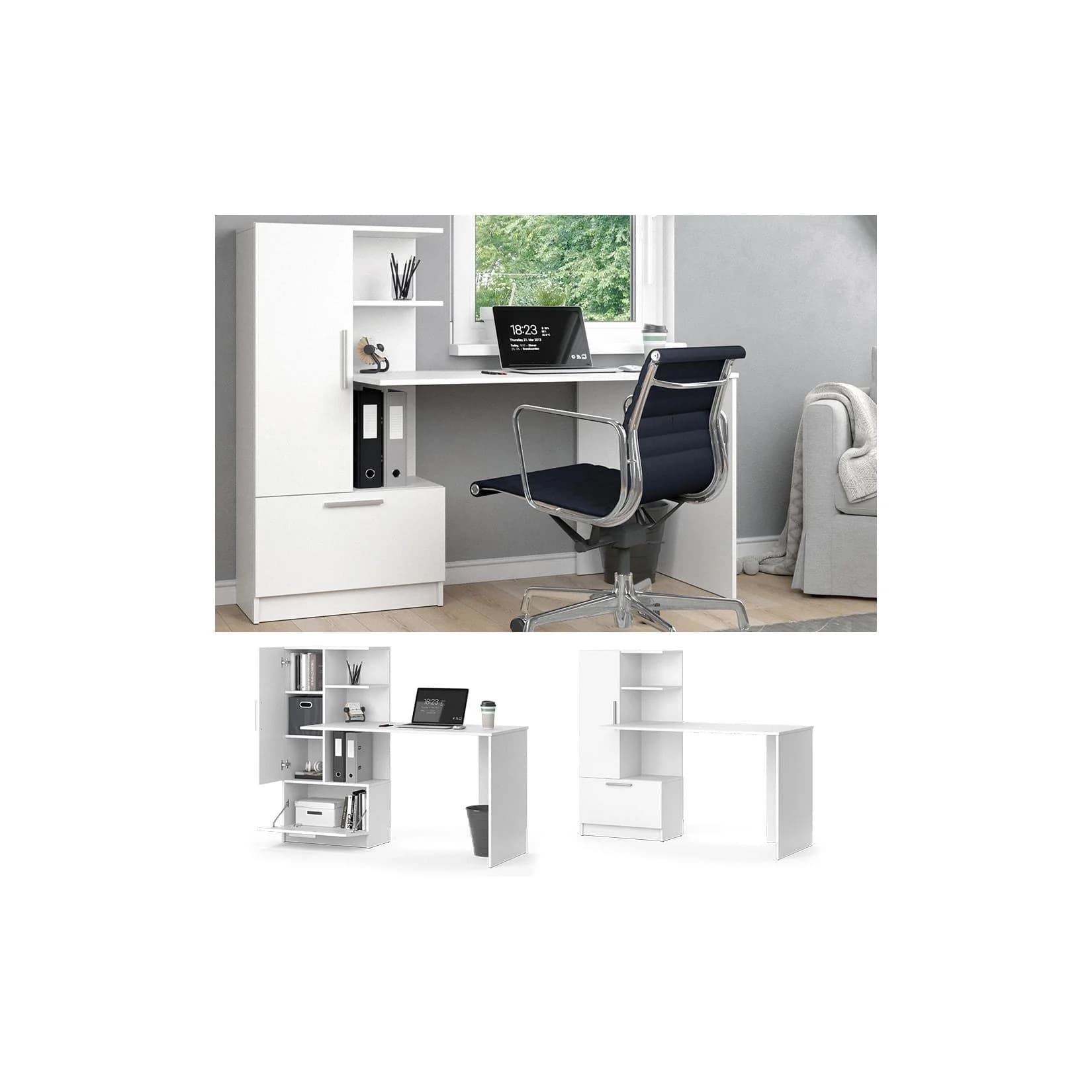 Vicco Schreibtisch Tomy Weiß Modern mit Stauraum