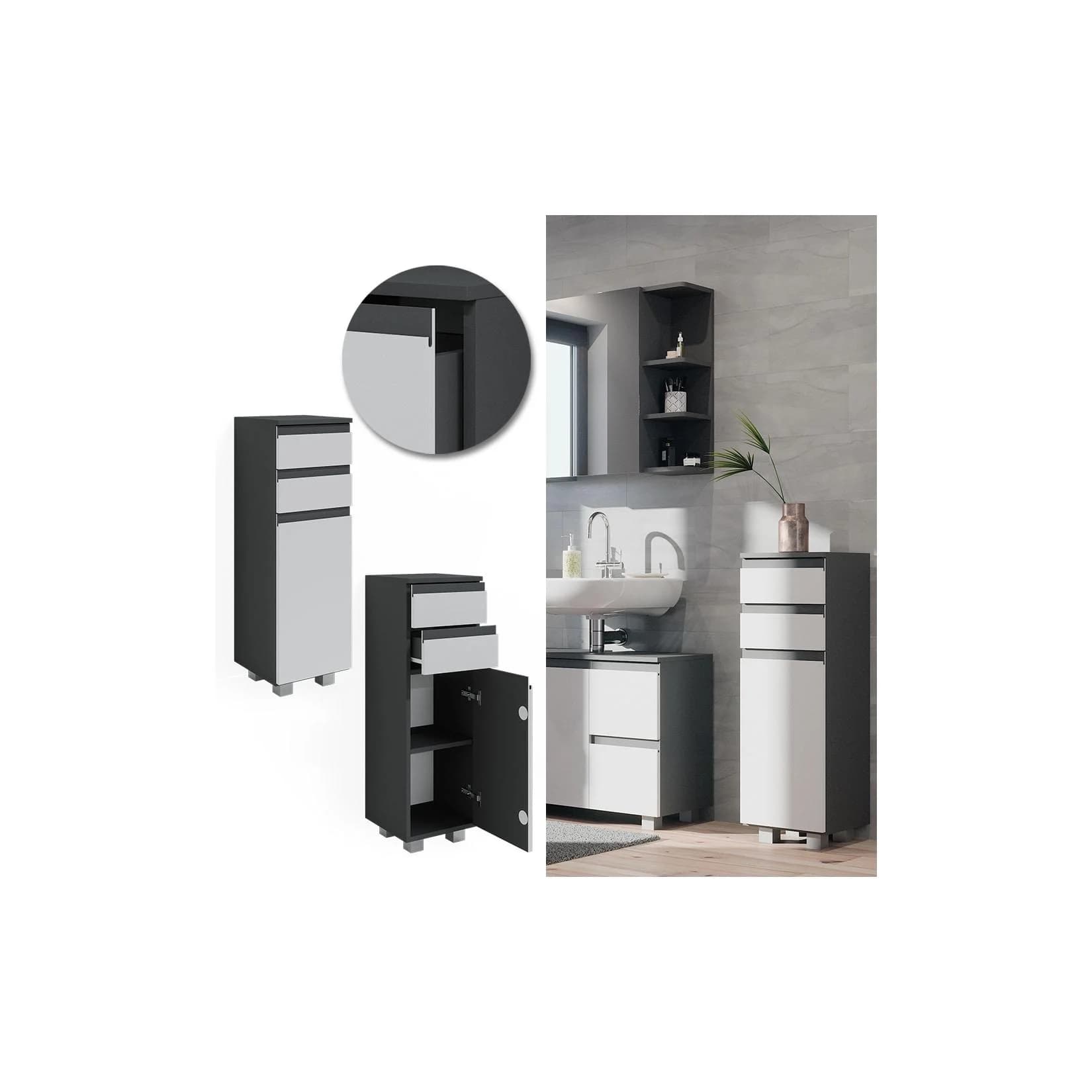 Vicco Midischrank Badschrank J-Shape Anthrazit Weiß Modern