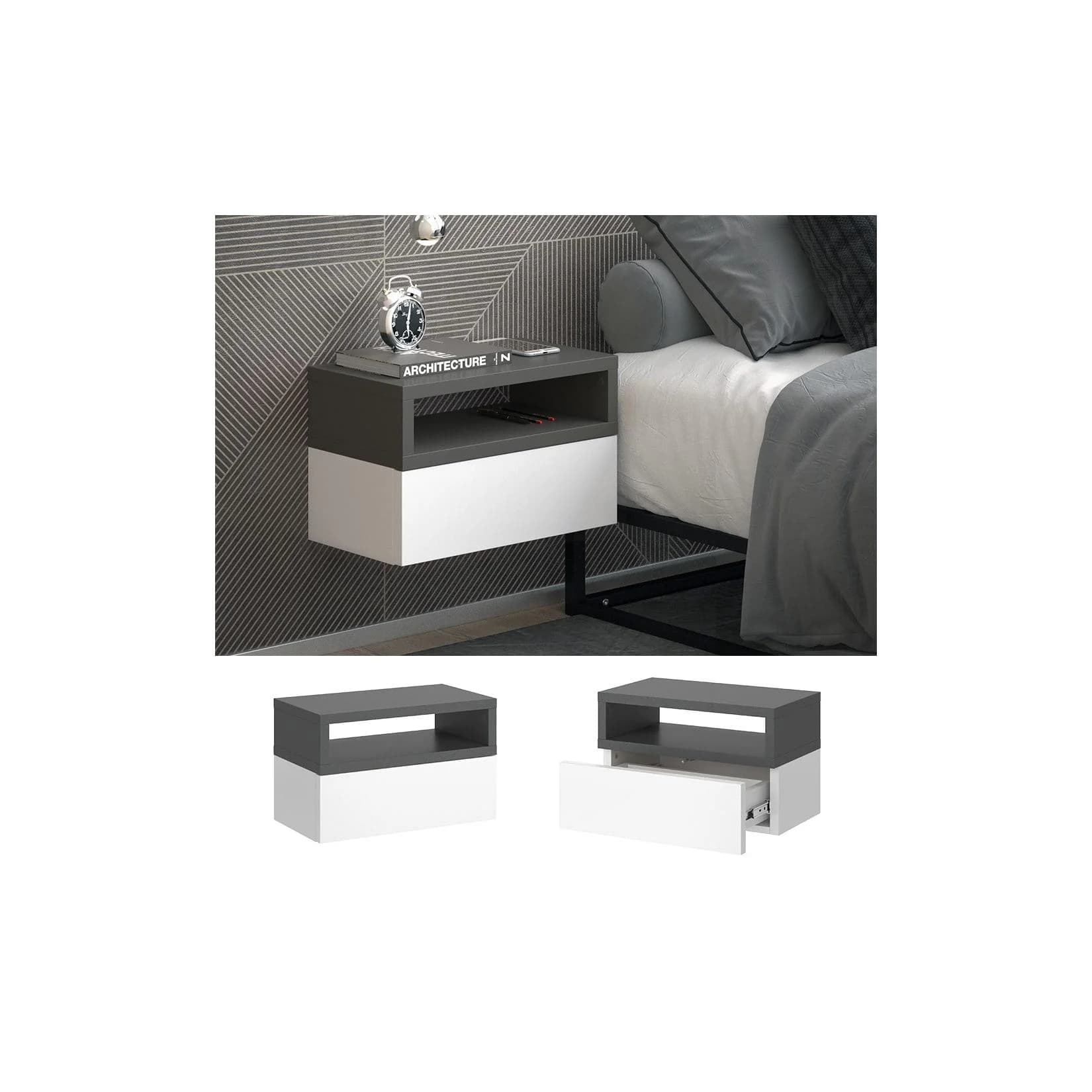 Vicco Nachtschrank Urbano 2er Set Anthrazit Wandmontage