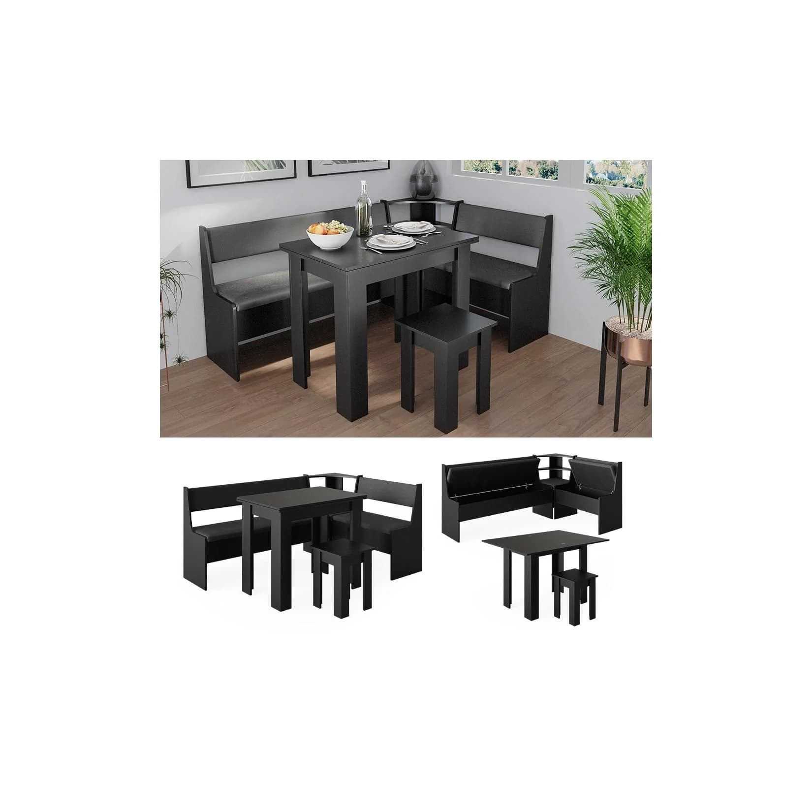 Vicco Eckbankgruppe Roman Schwarz Modern Ausklappbar