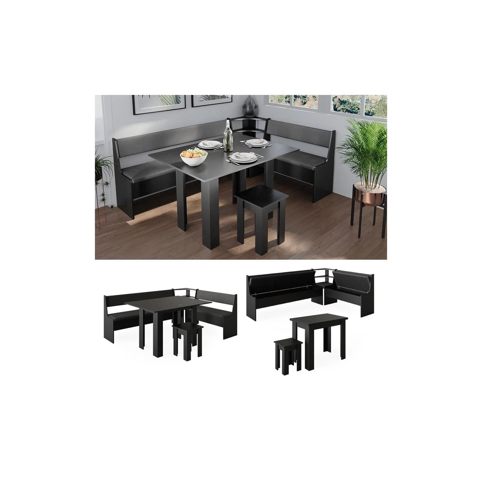 Vicco Eckbankgruppe Roman Schwarz Modern Ausklappbar