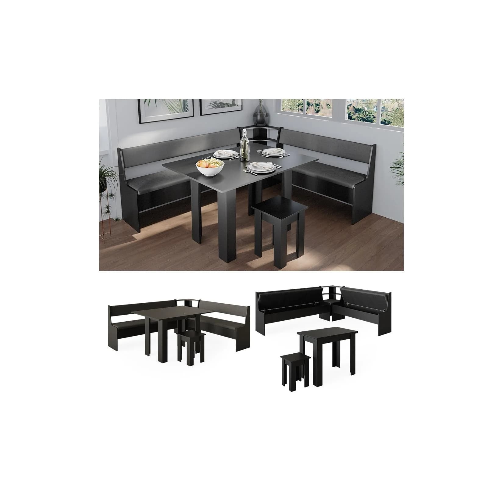 Vicco Eckbankgruppe Roman Schwarz Modern 210x180 cm